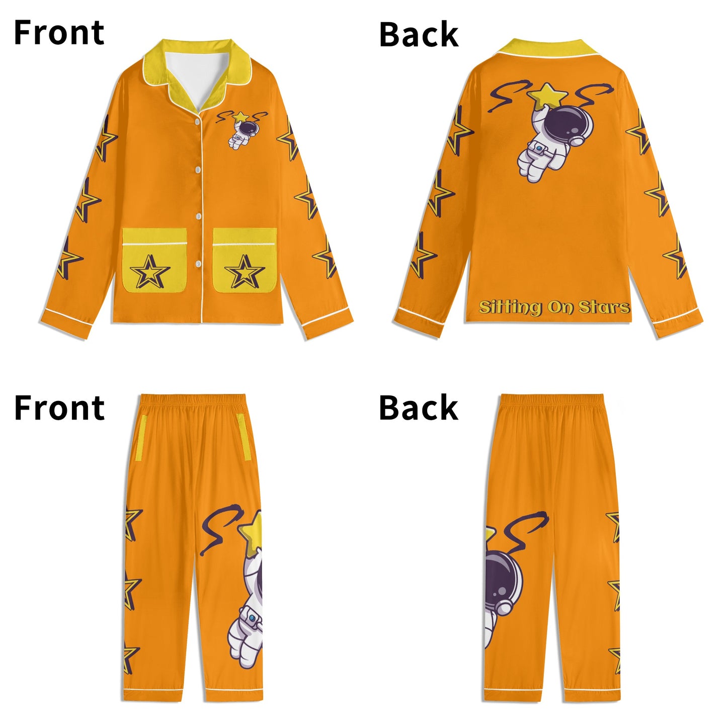 Space Man 23 Children Orange/Gold Long Sleeve Nightwear Pajama Set