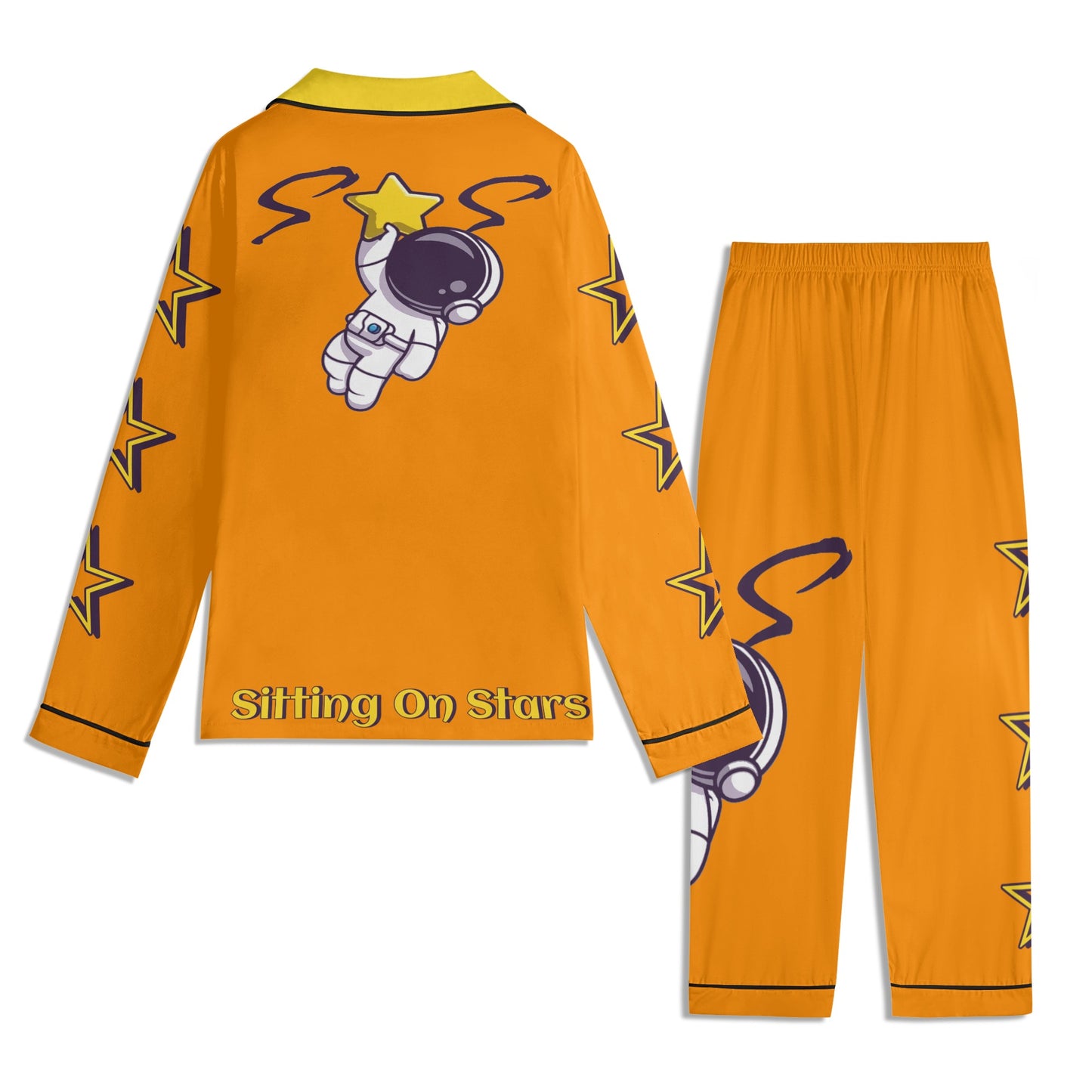 Space Man 23 Children Orange/Gold Long Sleeve Nightwear Pajama Set