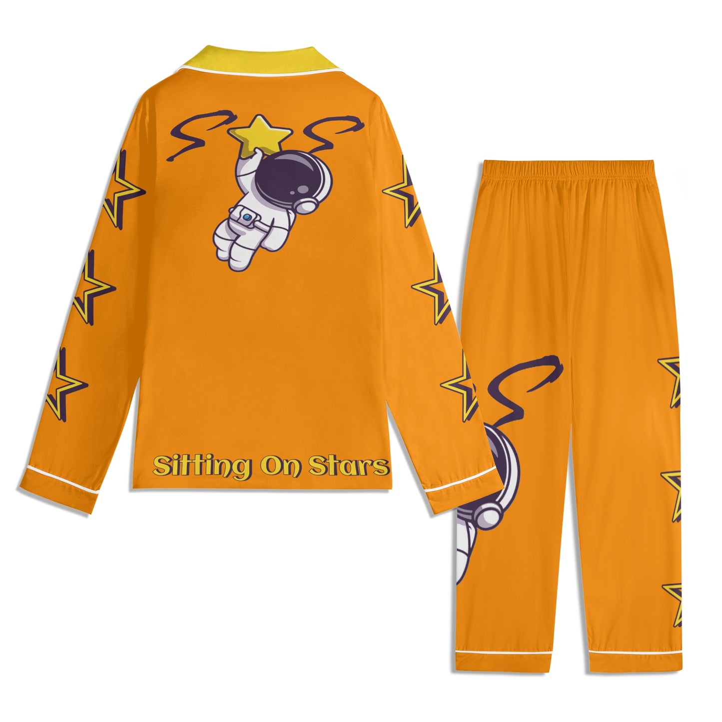 Space Man 23 Children Orange/Gold Long Sleeve Nightwear Pajama Set