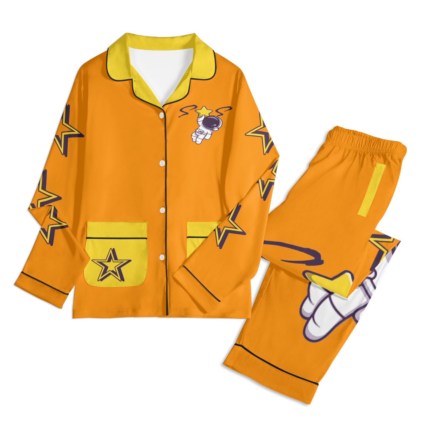 Space Man 23 Children Orange/Gold Long Sleeve Nightwear Pajama Set