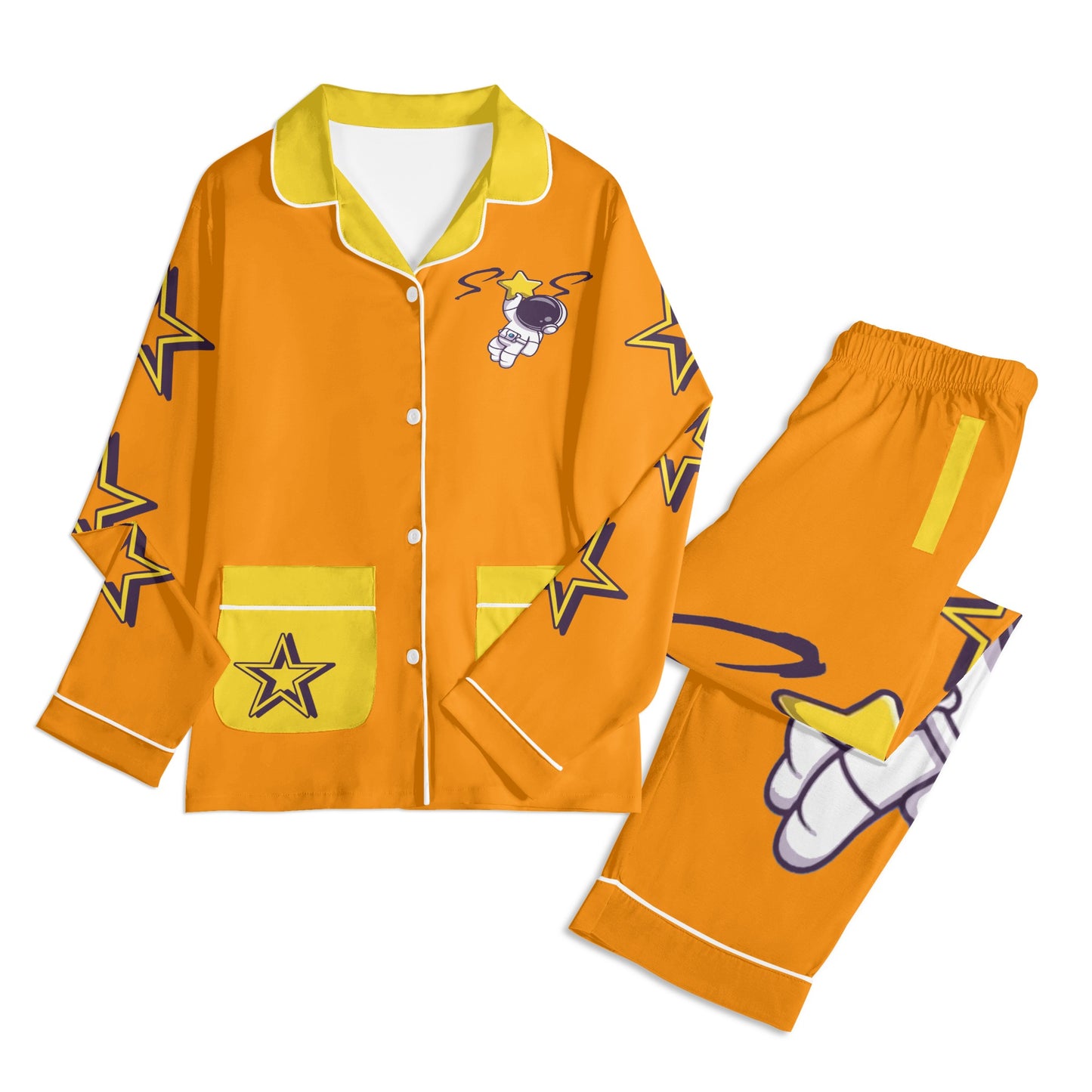 Space Man 23 Children Orange/Gold Long Sleeve Nightwear Pajama Set