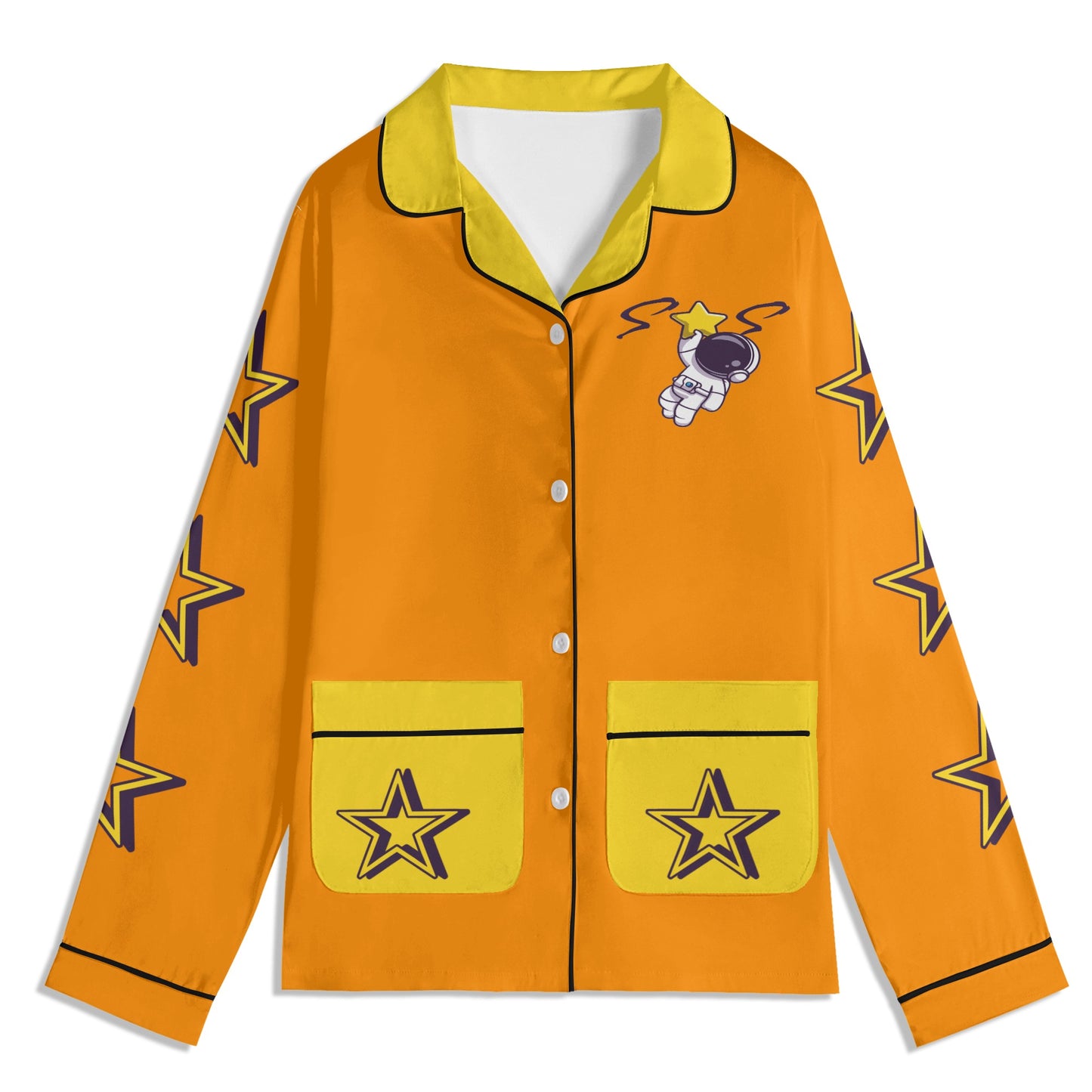 Space Man 23 Children Orange/Gold Long Sleeve Nightwear Pajama Set