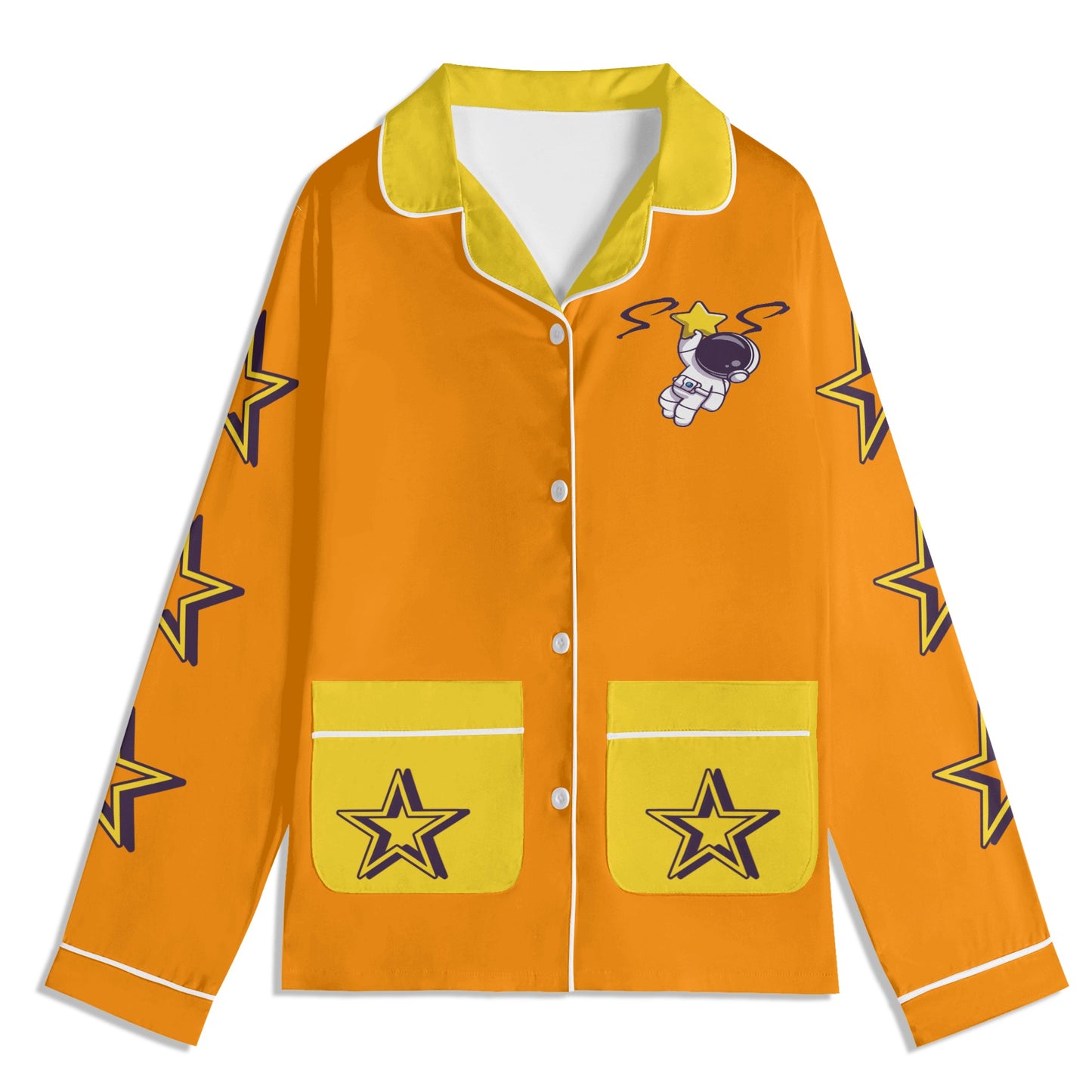 Space Man 23 Children Orange/Gold Long Sleeve Nightwear Pajama Set