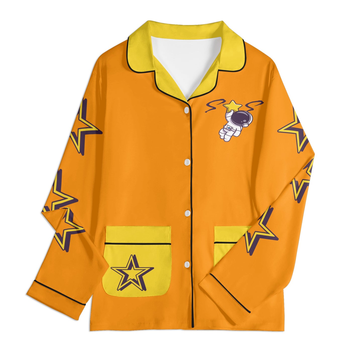 Space Man 23 Children Orange/Gold Long Sleeve Nightwear Pajama Set