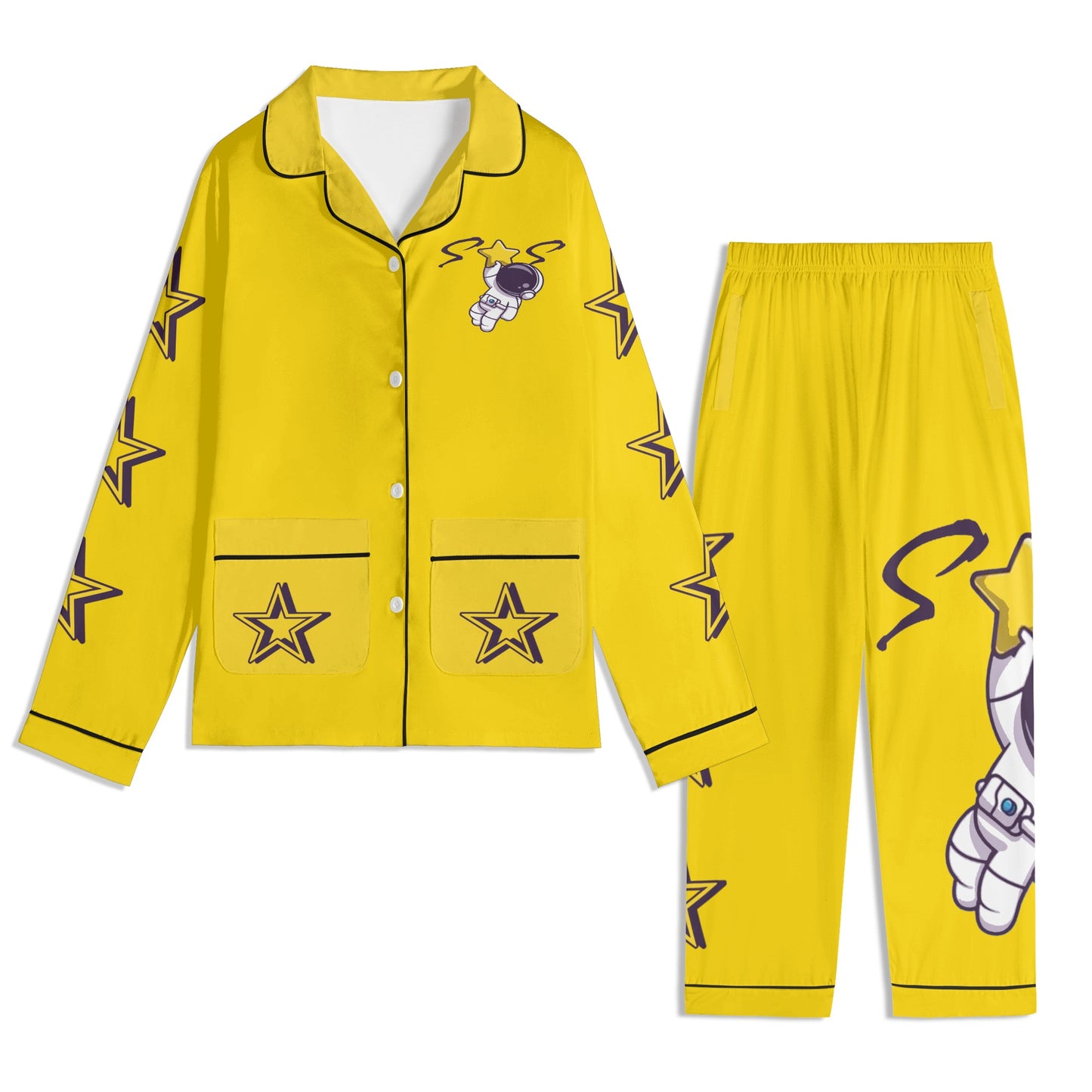 Space Man 23 Children Gold Long Sleeve Nightwear Pajama Set