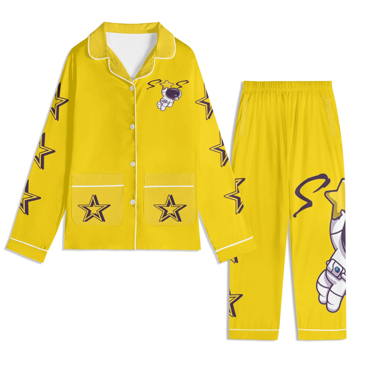 Space Man 23 Children Gold Long Sleeve Nightwear Pajama Set