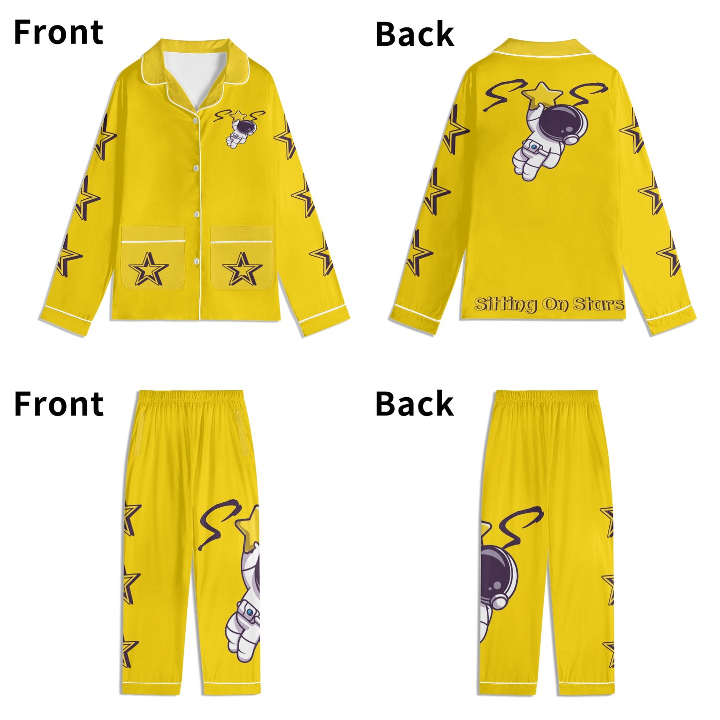 Space Man 23 Children Gold Long Sleeve Nightwear Pajama Set