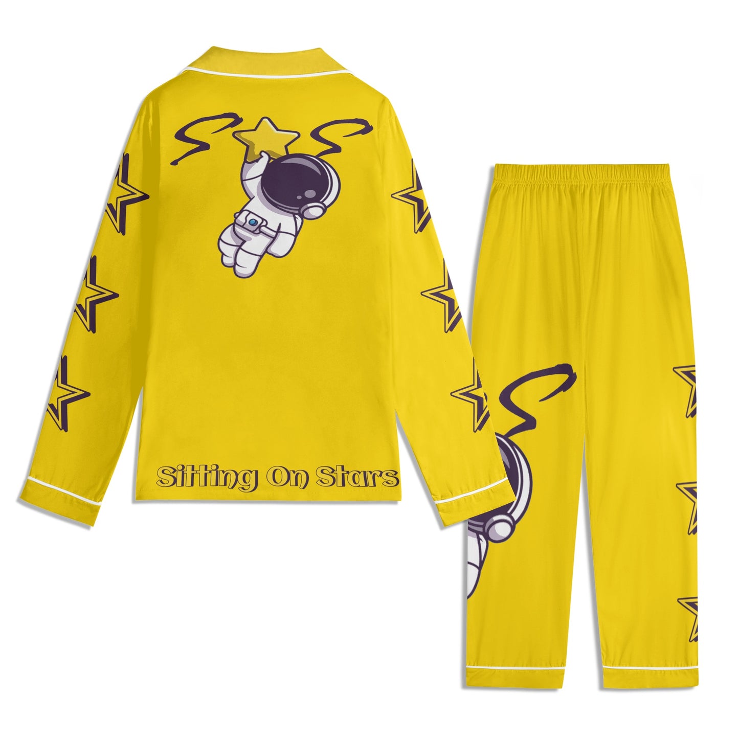 Space Man 23 Children Gold Long Sleeve Nightwear Pajama Set