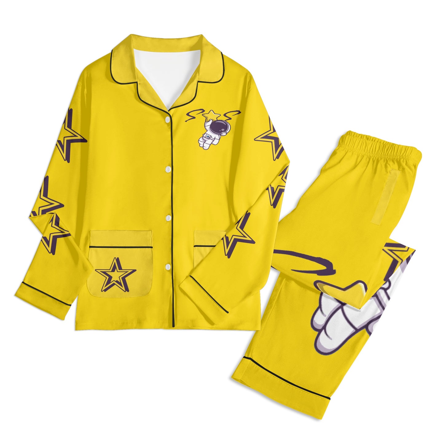 Space Man 23 Children Gold Long Sleeve Nightwear Pajama Set