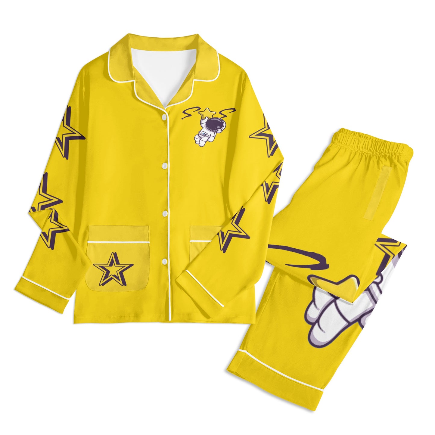 Space Man 23 Children Gold Long Sleeve Nightwear Pajama Set