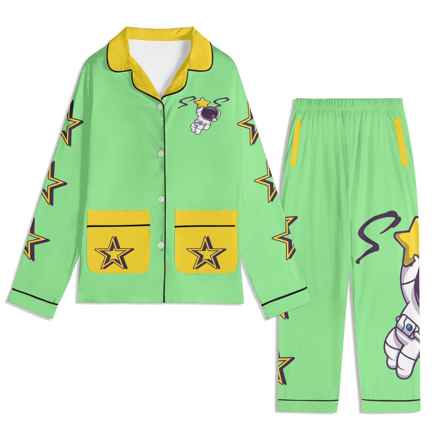 Space Man 23 Children MintGreen/Gold Long Sleeve Nightwear Pajama Set