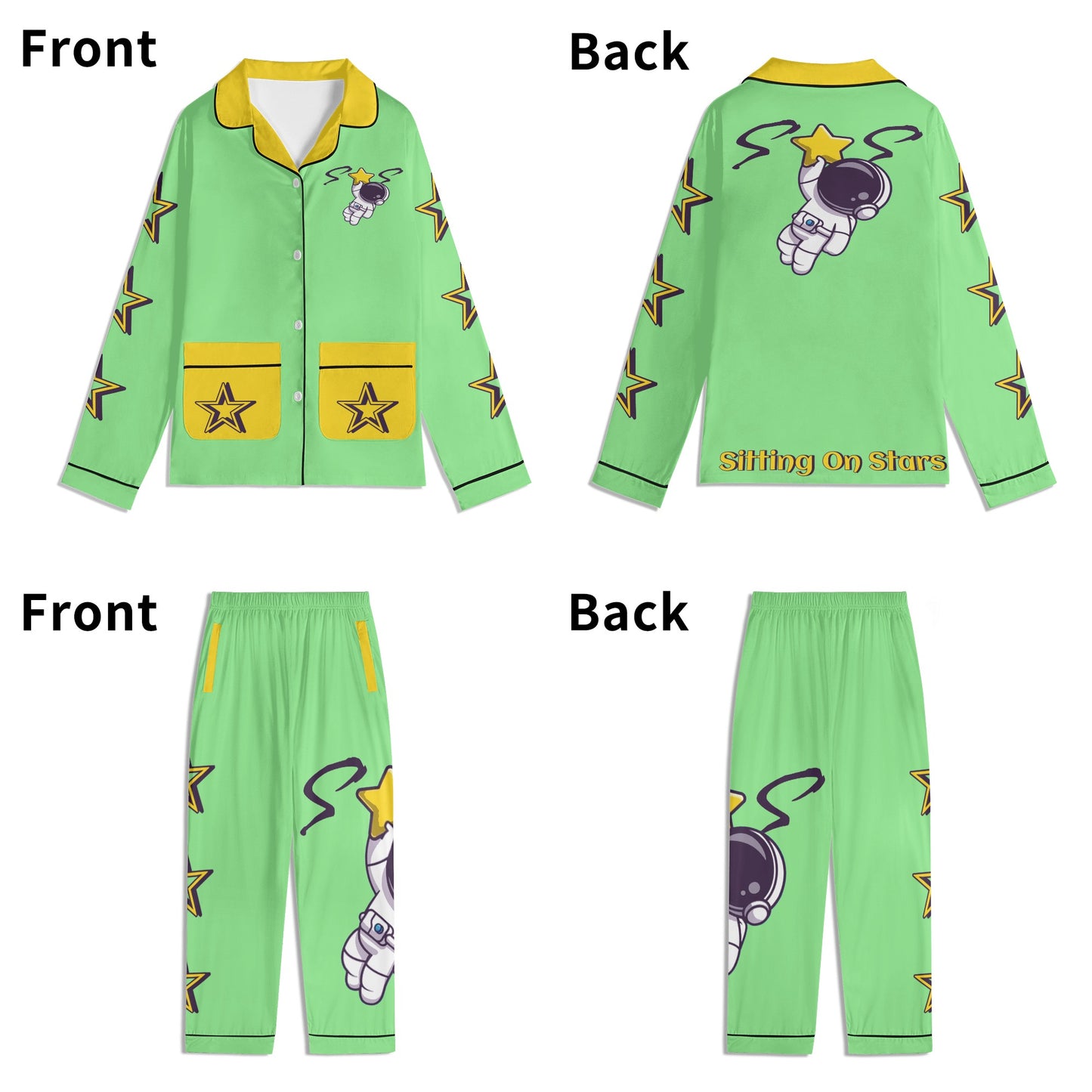 Space Man 23 Children MintGreen/Gold Long Sleeve Nightwear Pajama Set