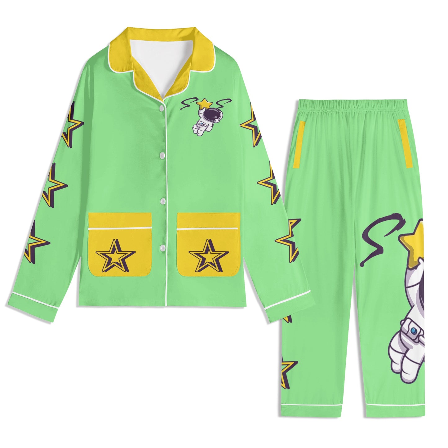 Space Man 23 Children MintGreen/Gold Long Sleeve Nightwear Pajama Set