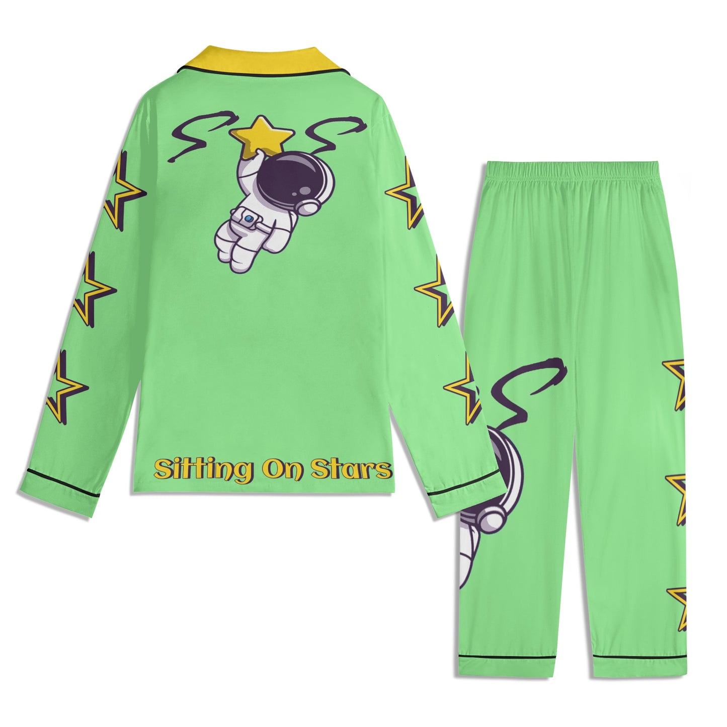 Space Man 23 Children MintGreen/Gold Long Sleeve Nightwear Pajama Set