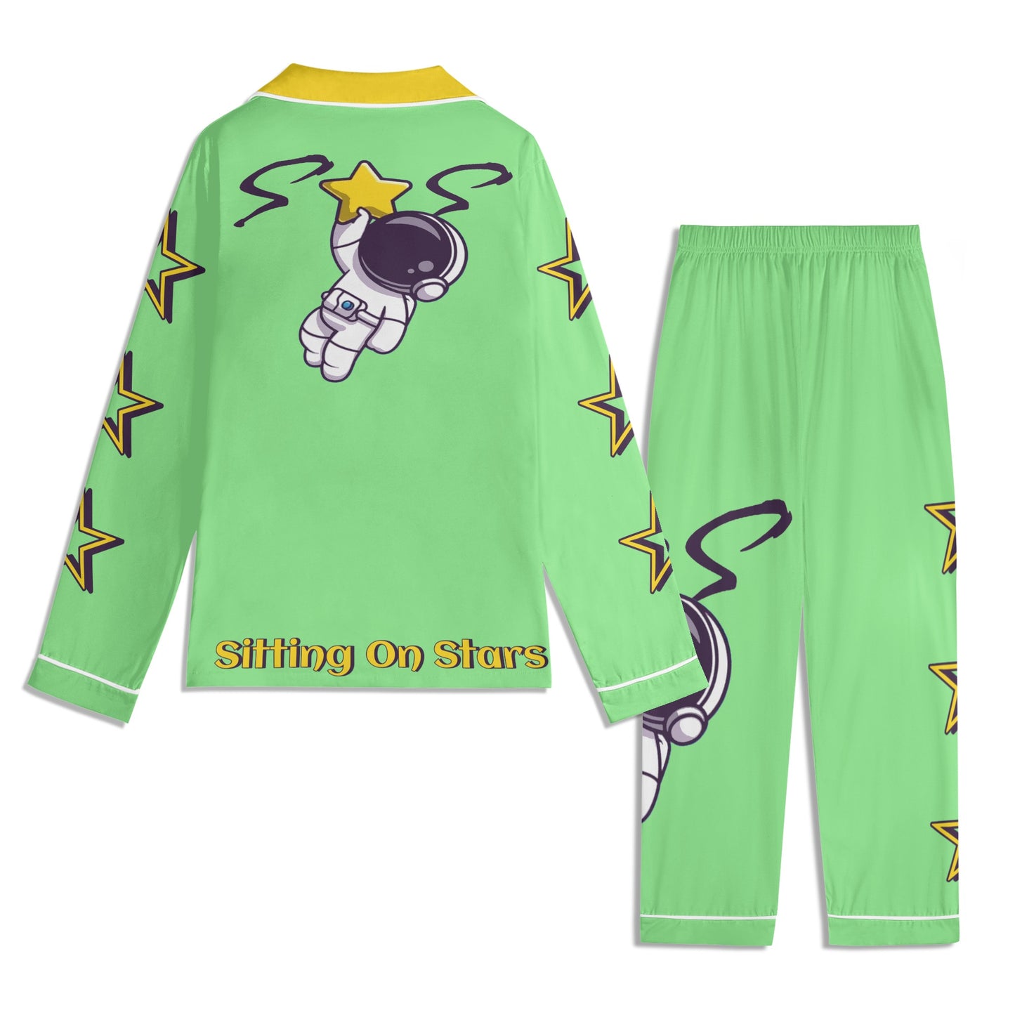 Space Man 23 Children MintGreen/Gold Long Sleeve Nightwear Pajama Set