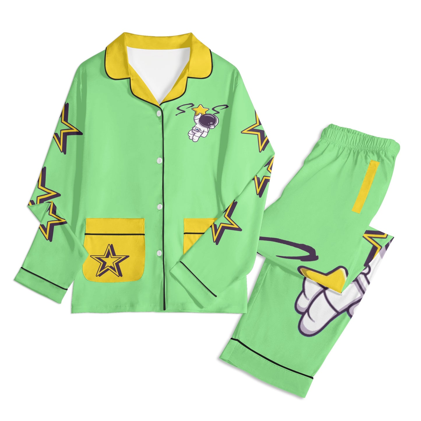 Space Man 23 Children MintGreen/Gold Long Sleeve Nightwear Pajama Set