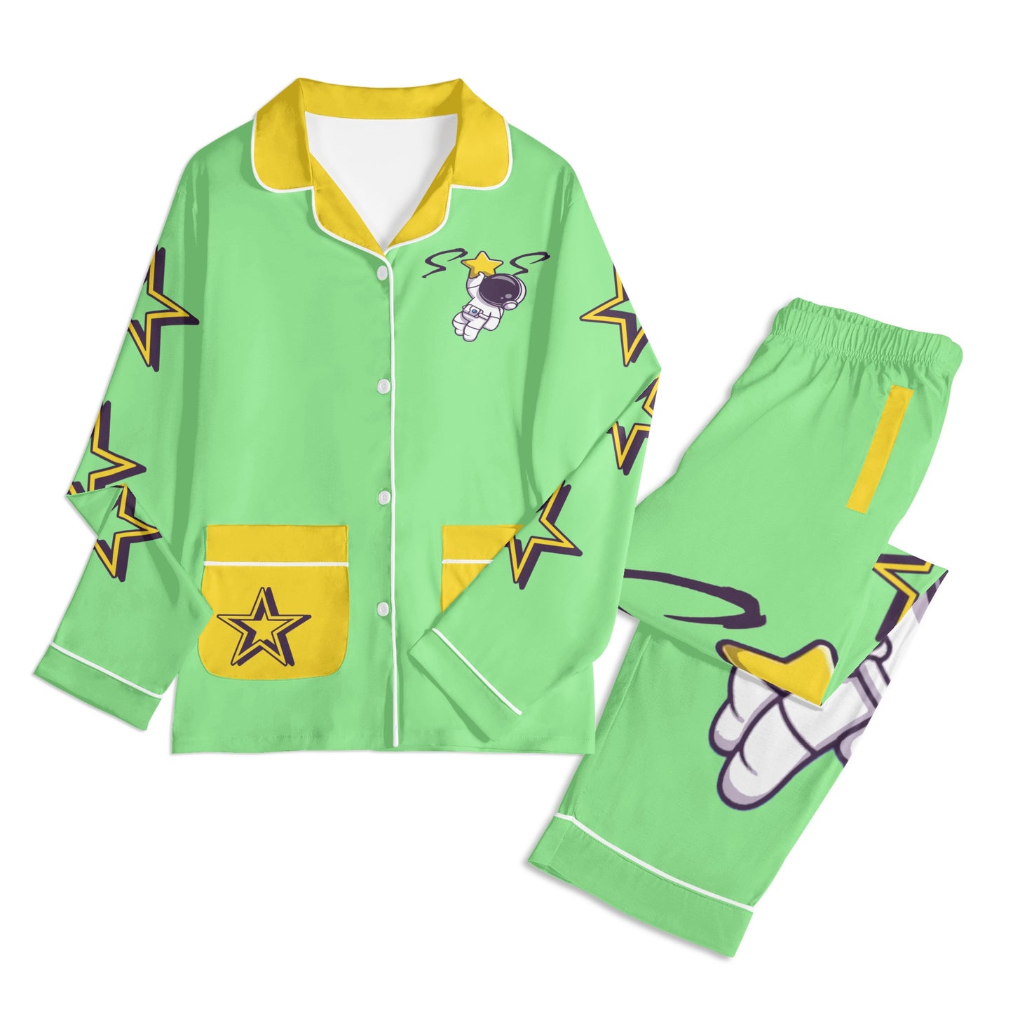 Space Man 23 Children MintGreen/Gold Long Sleeve Nightwear Pajama Set