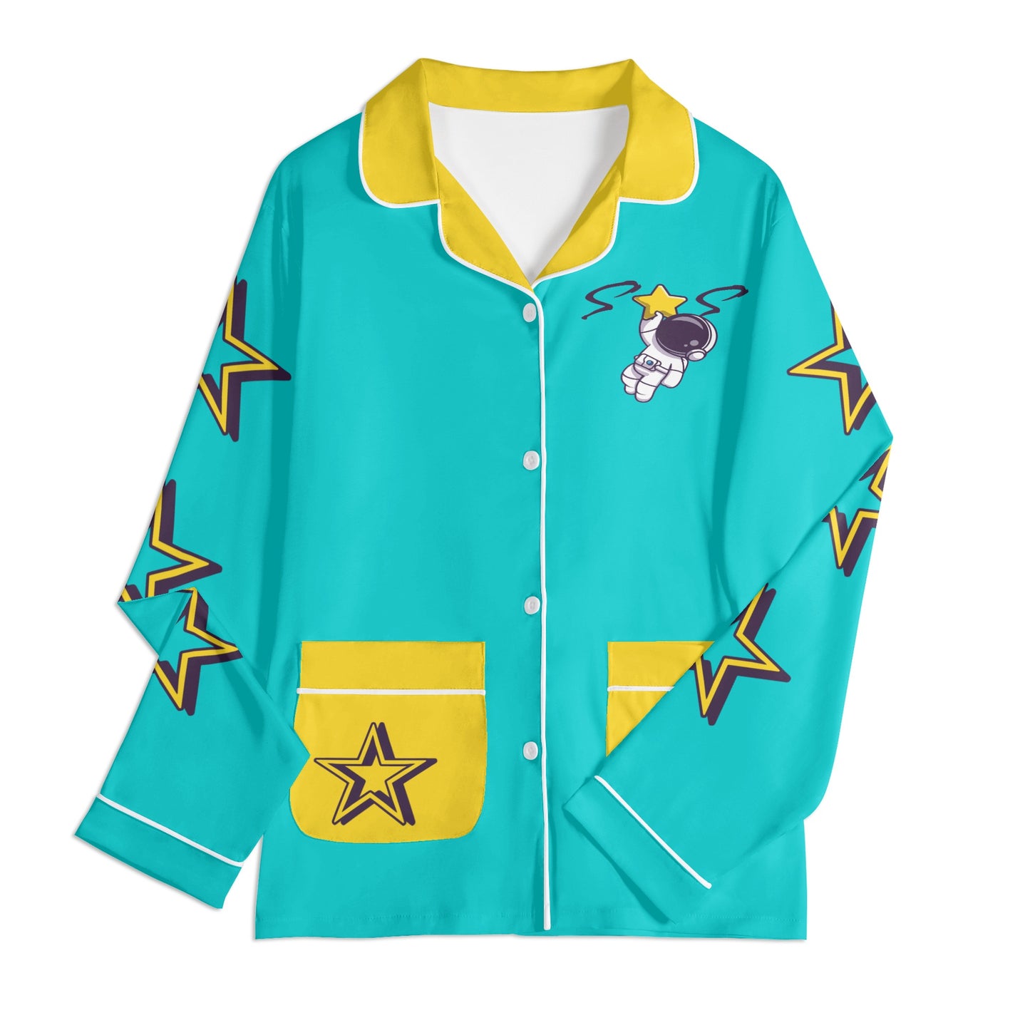 Space Man 23 Children Turquoise/Gold Long Sleeve Nightwear Pajama Set