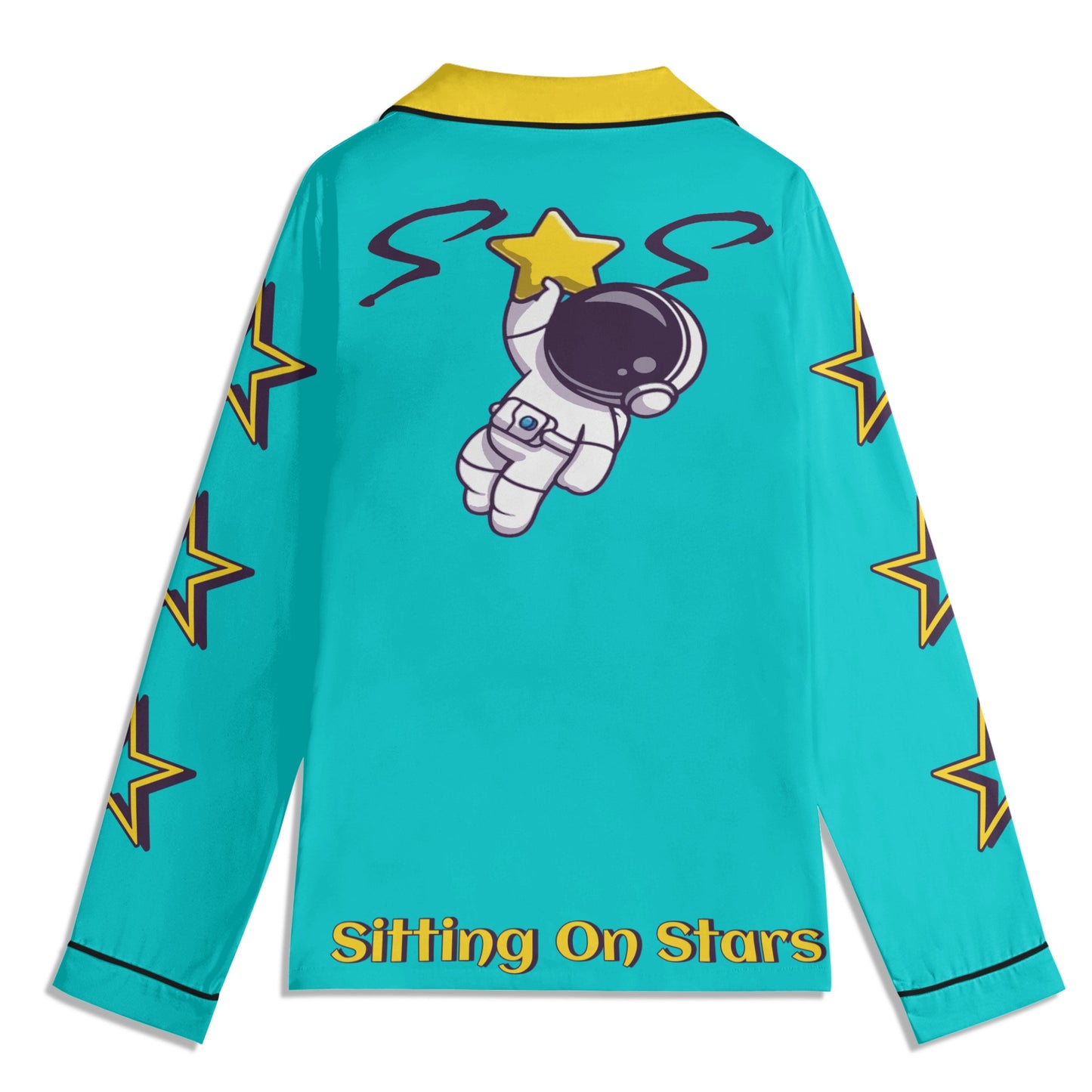 Space Man 23 Children Turquoise/Gold Long Sleeve Nightwear Pajama Set