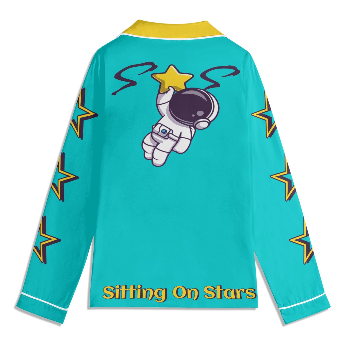 Space Man 23 Children Turquoise/Gold Long Sleeve Nightwear Pajama Set