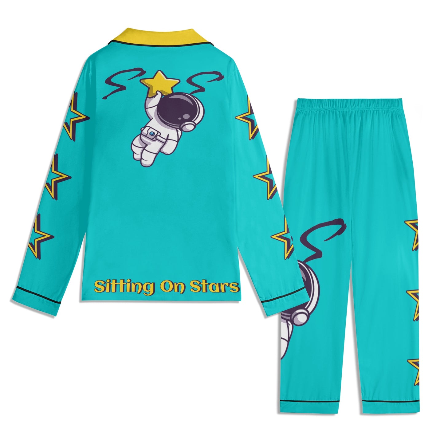 Space Man 23 Children Turquoise/Gold Long Sleeve Nightwear Pajama Set