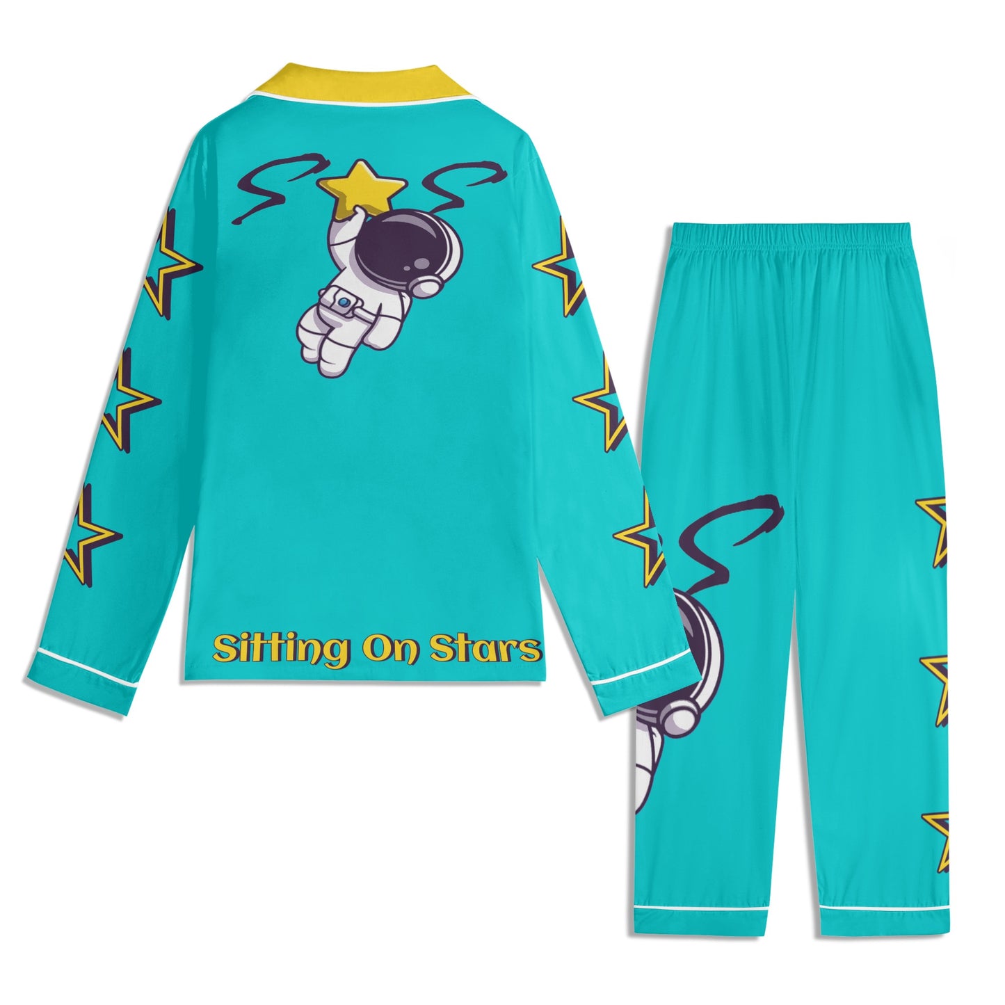 Space Man 23 Children Turquoise/Gold Long Sleeve Nightwear Pajama Set