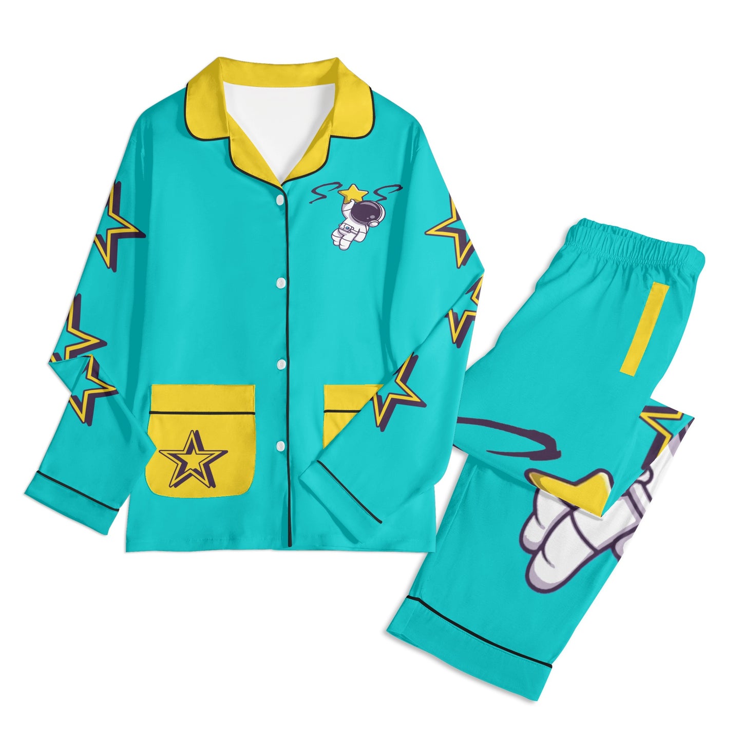 Space Man 23 Children Turquoise/Gold Long Sleeve Nightwear Pajama Set