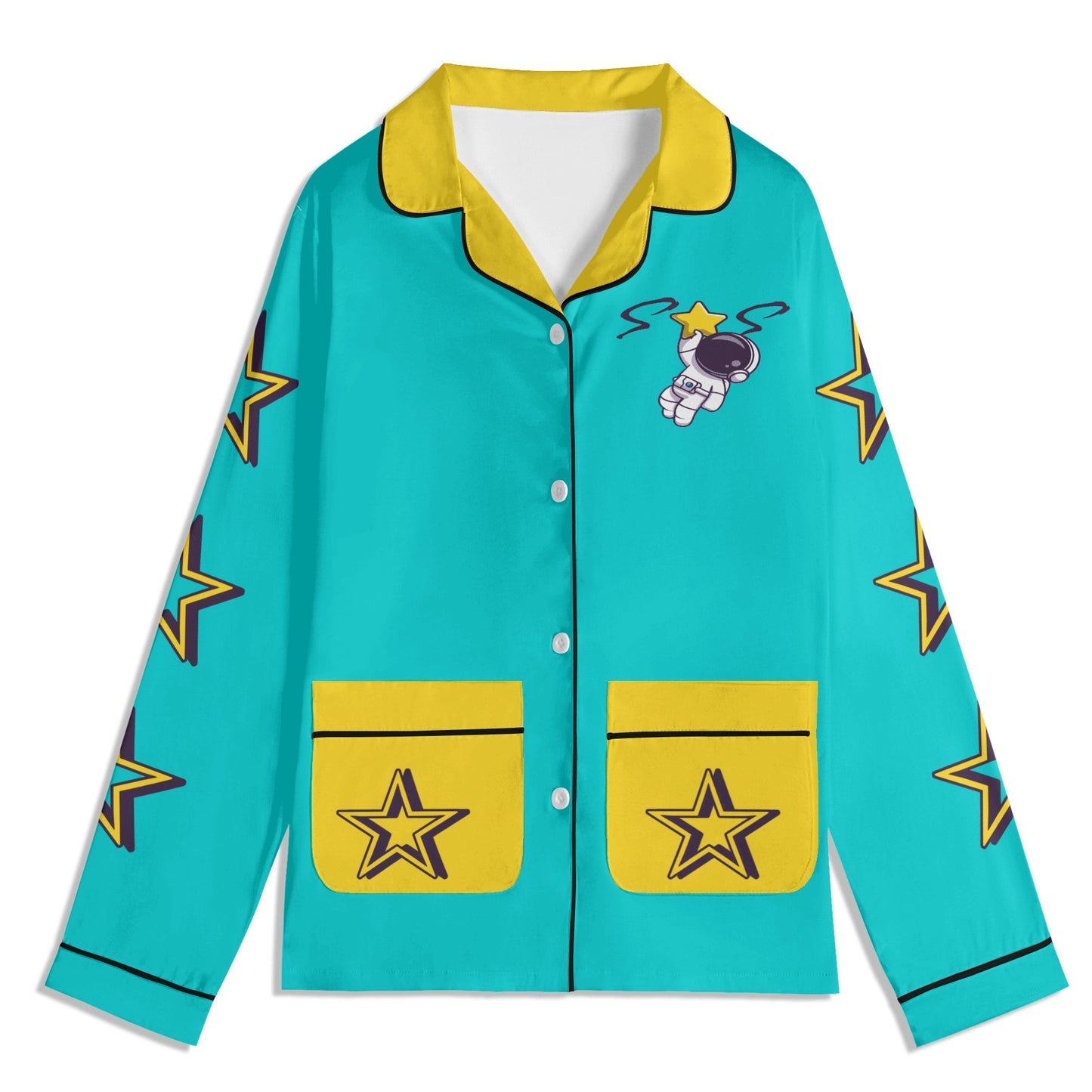 Space Man 23 Children Turquoise/Gold Long Sleeve Nightwear Pajama Set