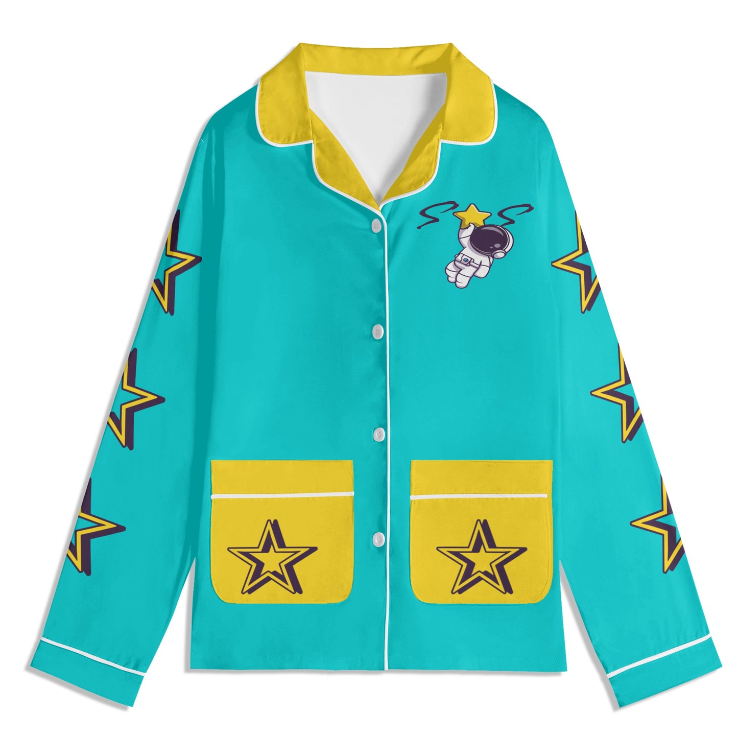 Space Man 23 Children Turquoise/Gold Long Sleeve Nightwear Pajama Set