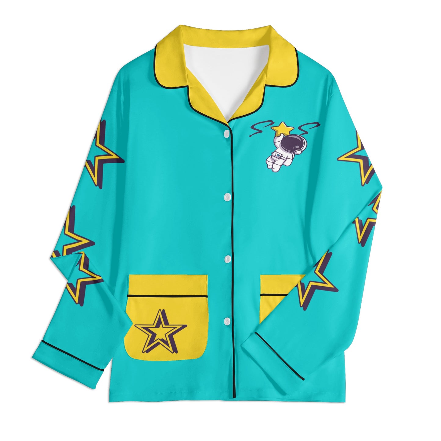 Space Man 23 Children Turquoise/Gold Long Sleeve Nightwear Pajama Set