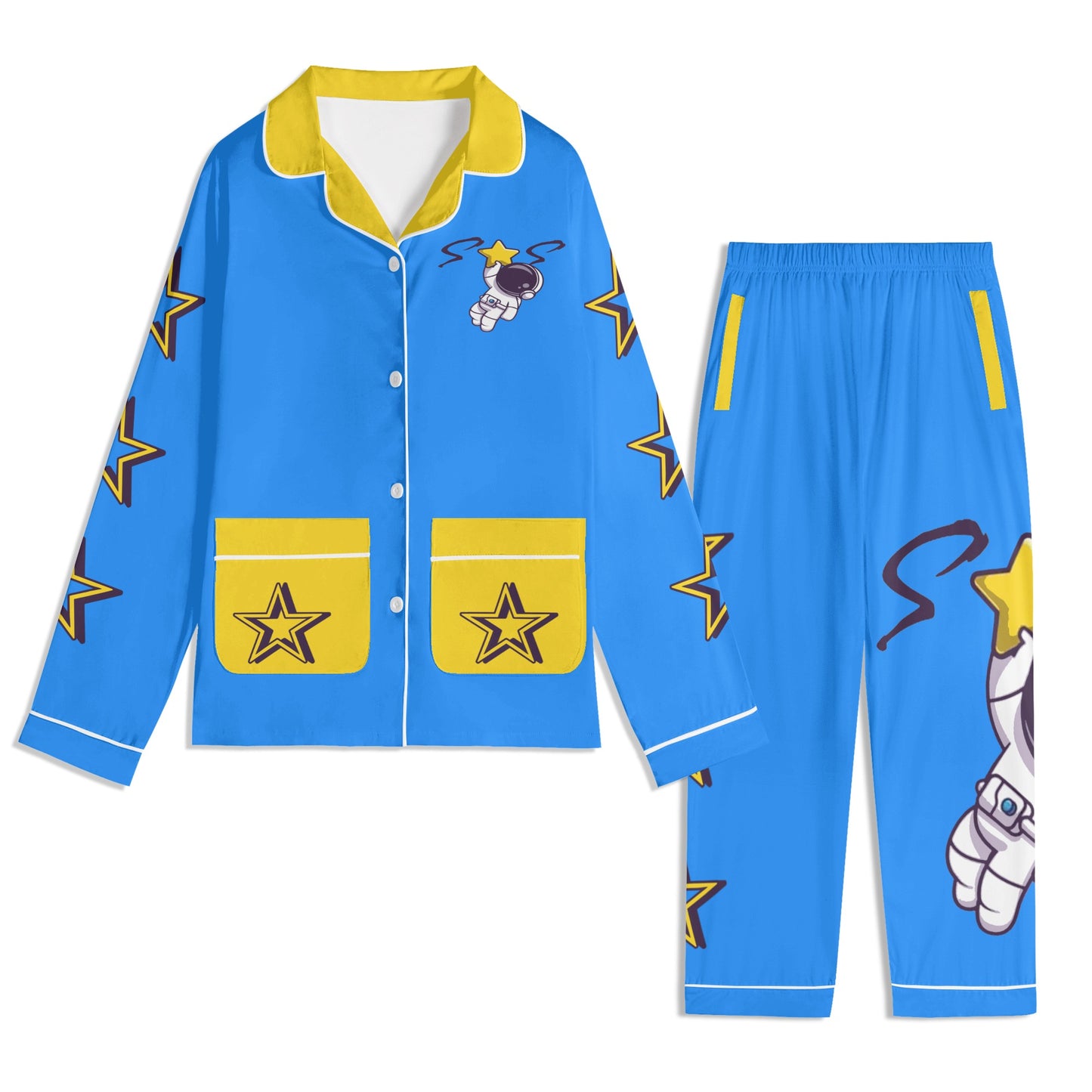 Space Man 23 Children Blue/Gold Long Sleeve Nightwear Pajama Set