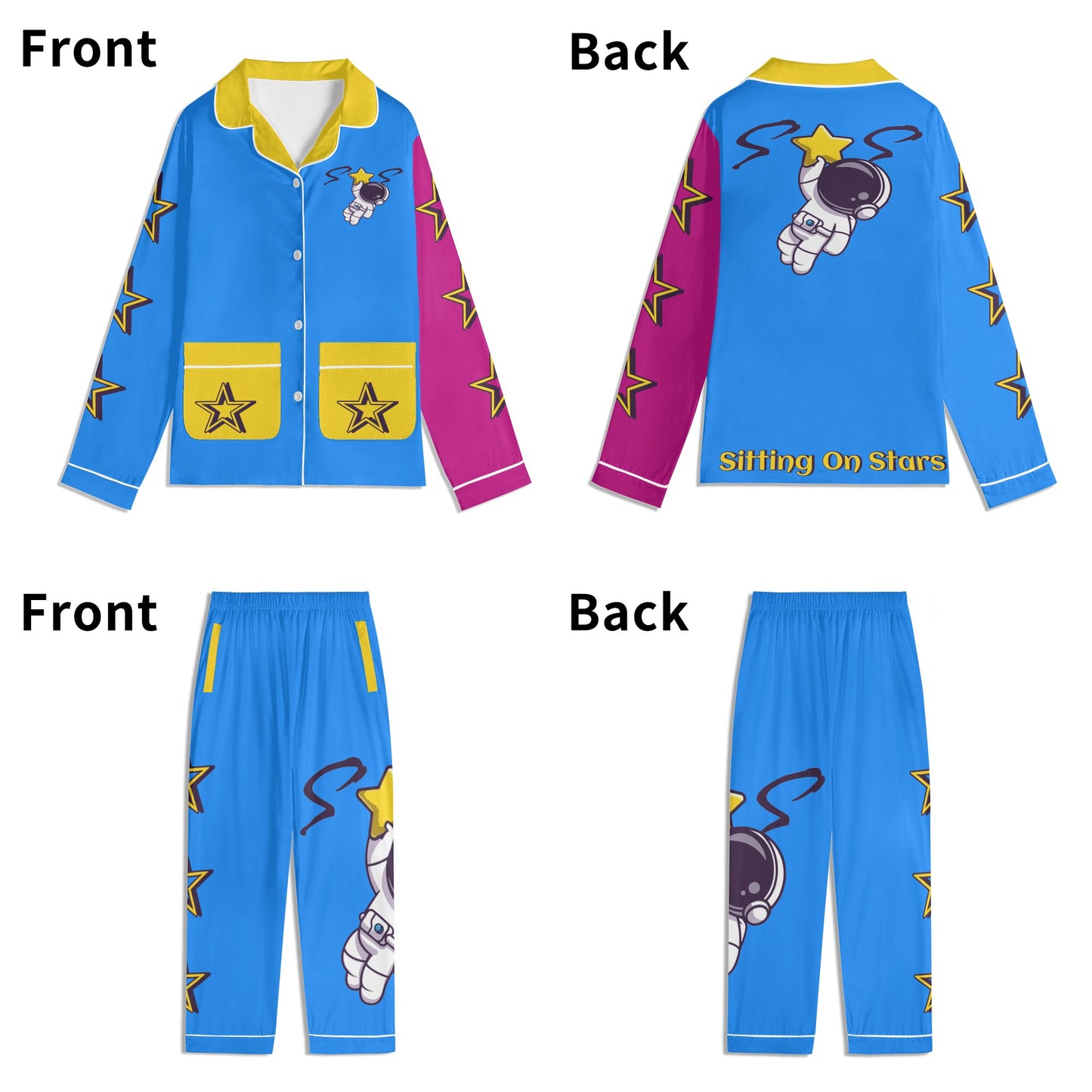 Space Man 23 Children Blue/Gold Long Sleeve Nightwear Pajama Set