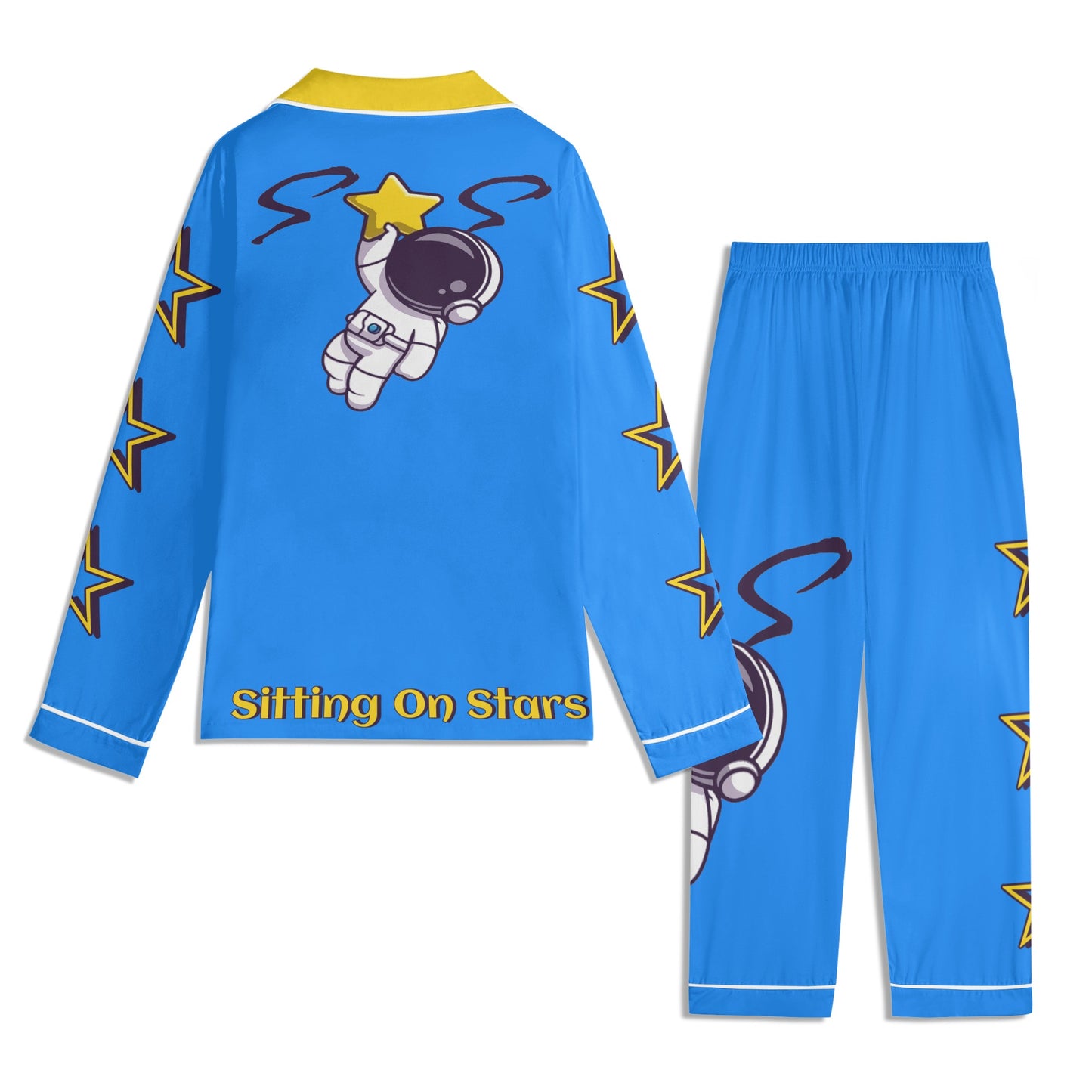 Space Man 23 Children Blue/Gold Long Sleeve Nightwear Pajama Set