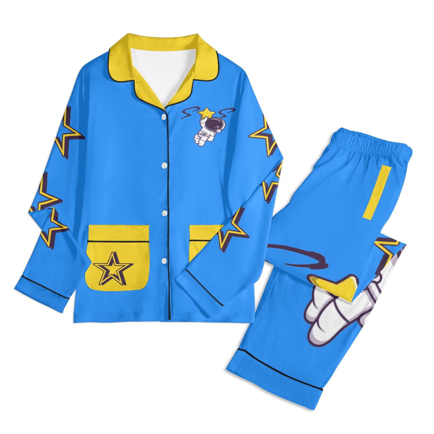 Space Man 23 Children Blue/Gold Long Sleeve Nightwear Pajama Set