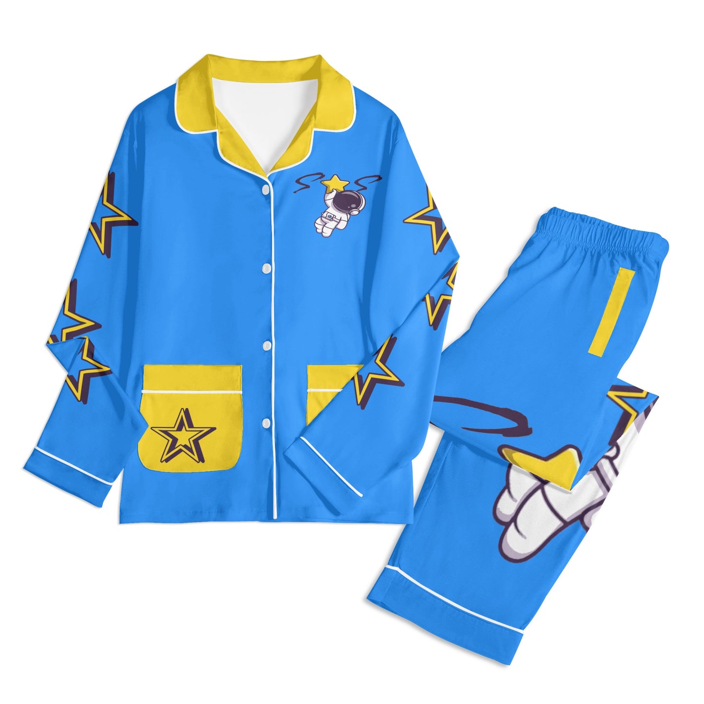 Space Man 23 Children Blue/Gold Long Sleeve Nightwear Pajama Set