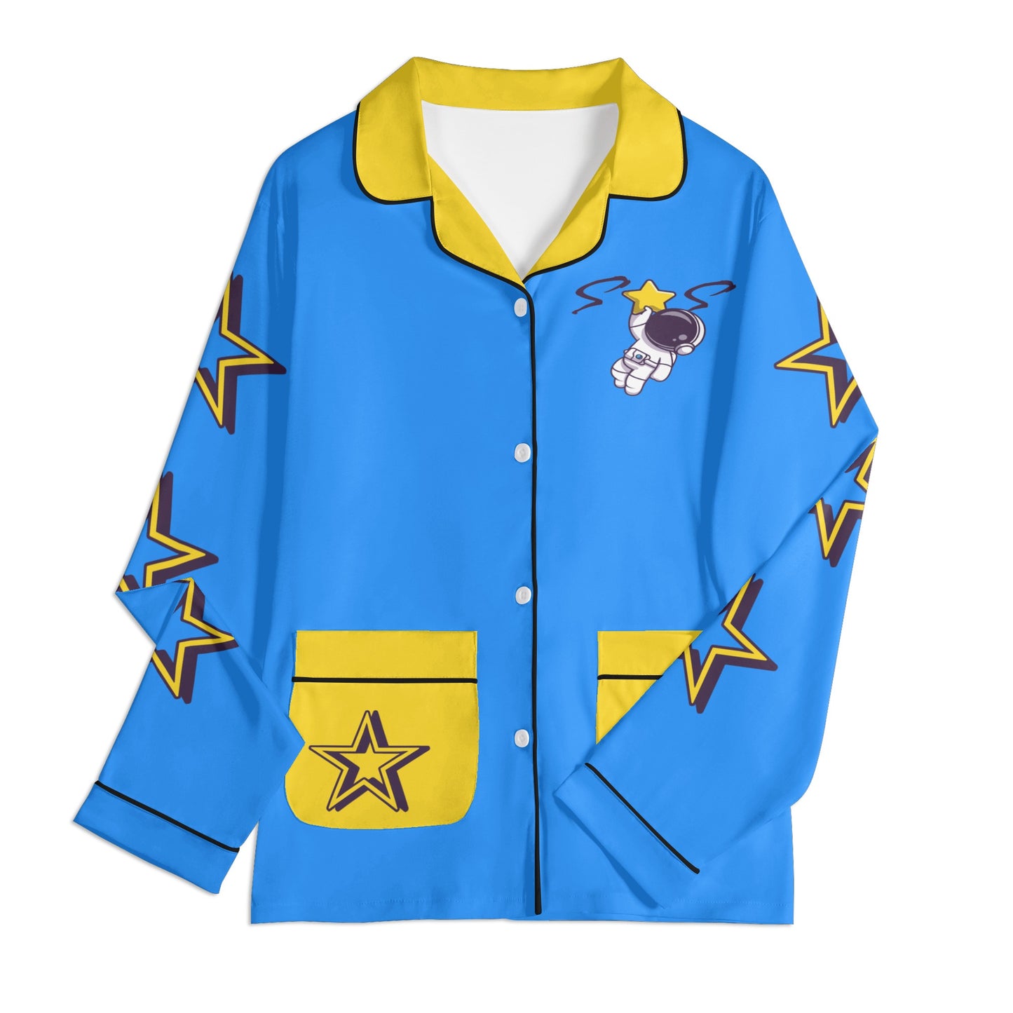 Space Man 23 Children Blue/Gold Long Sleeve Nightwear Pajama Set