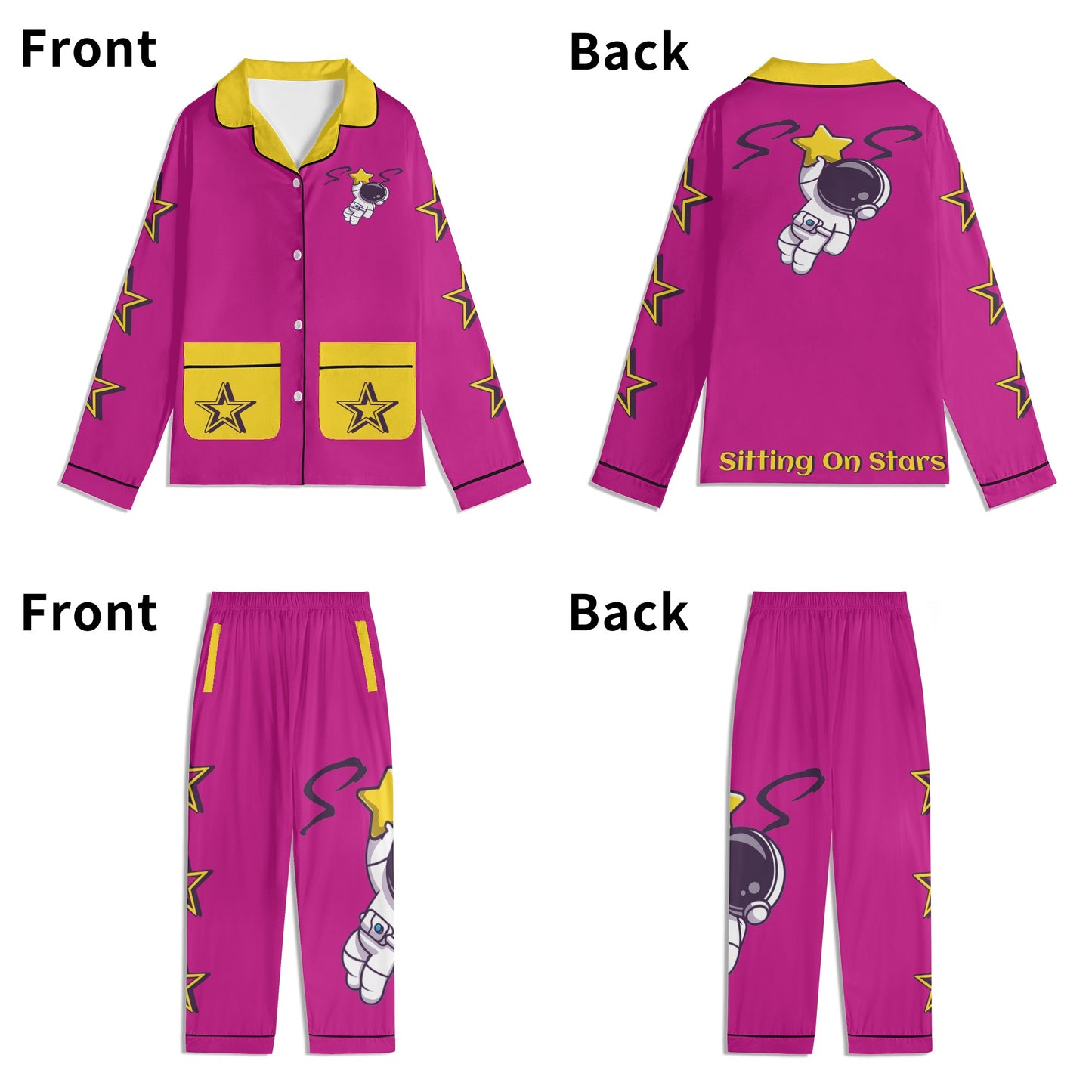 Space Man 23 Children Purple/Gold Long Sleeve Nightwear Pajama Set