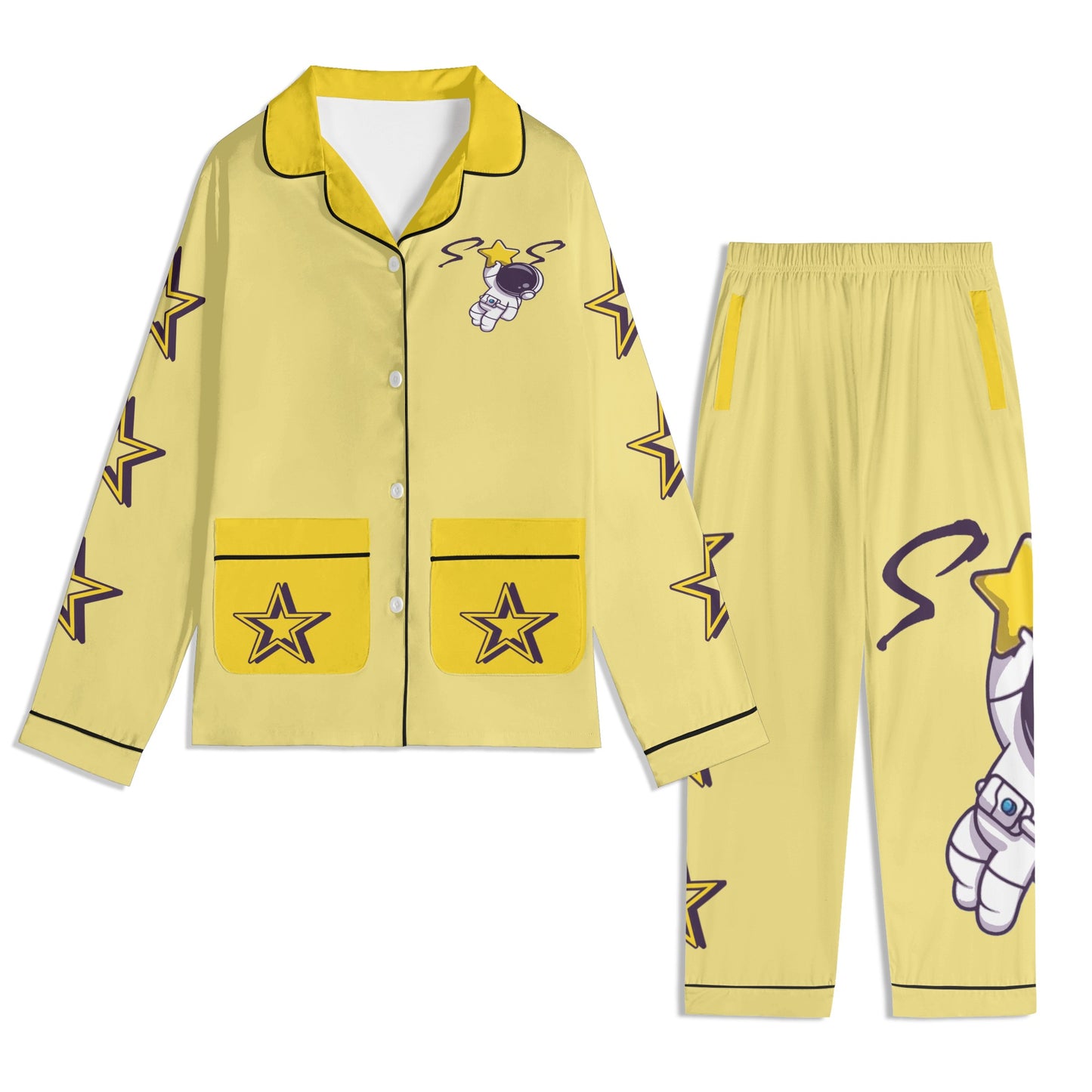 Space Man 23 Children Tan/Gold Long Sleeve Nightwear Pajama Set