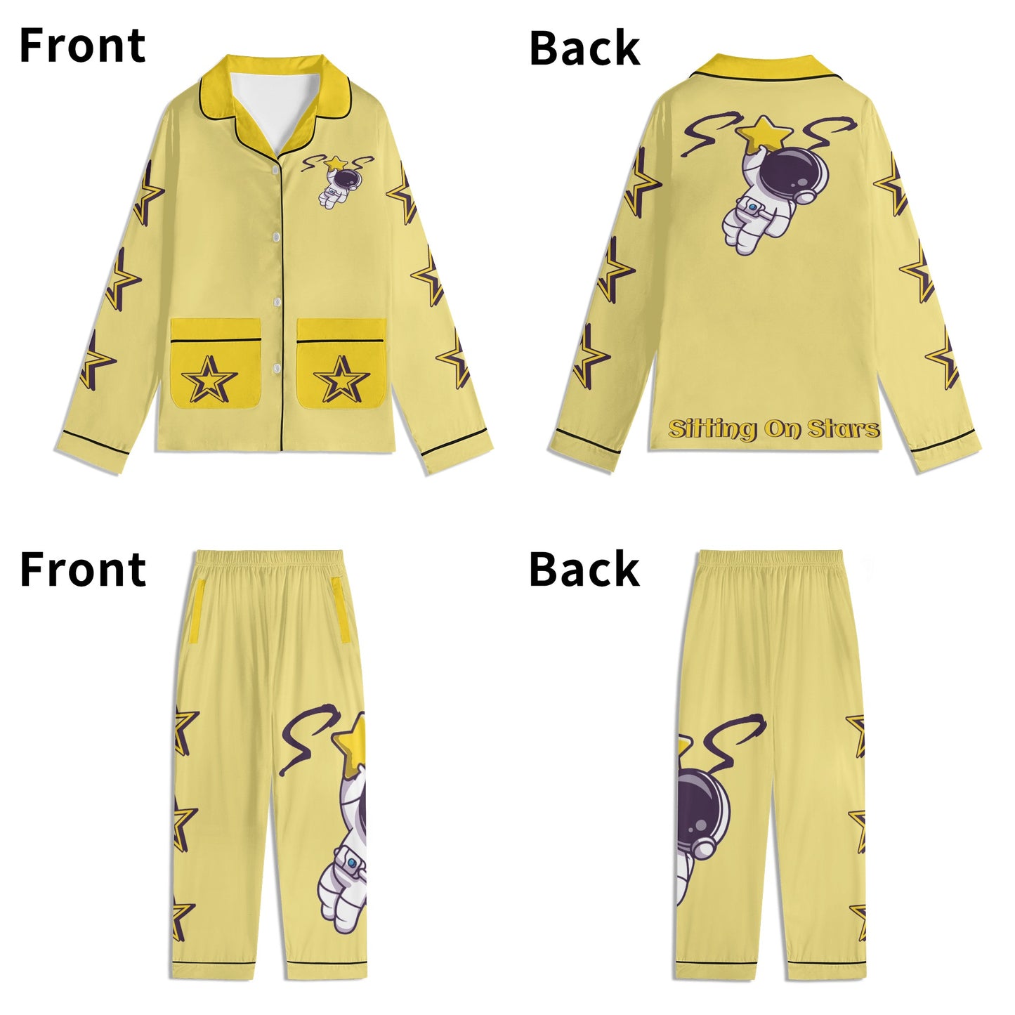 Space Man 23 Children Tan/Gold Long Sleeve Nightwear Pajama Set