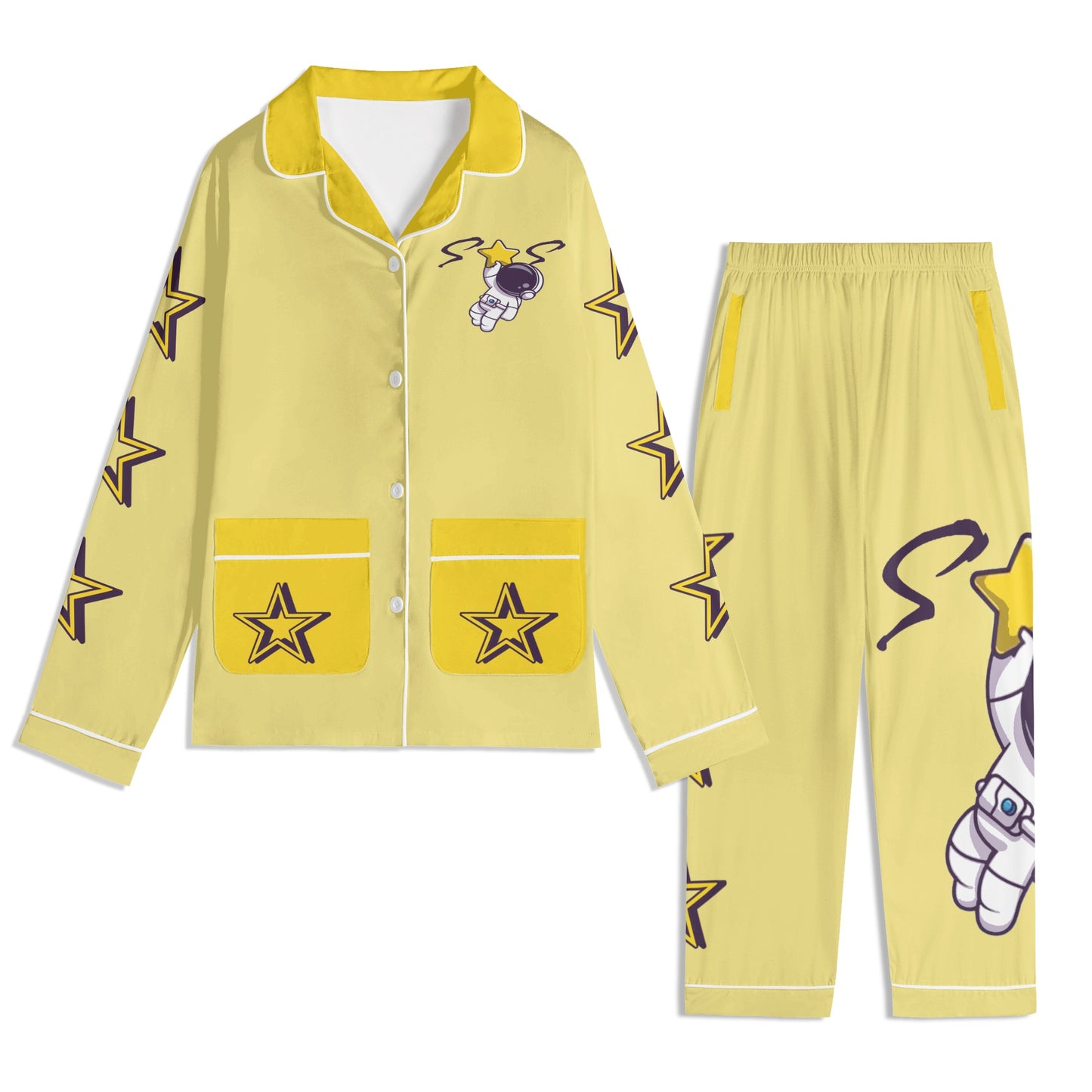 Space Man 23 Children Tan/Gold Long Sleeve Nightwear Pajama Set