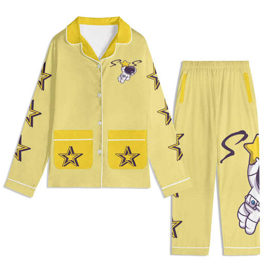 Space Man 23 Children Tan/Gold Long Sleeve Nightwear Pajama Set