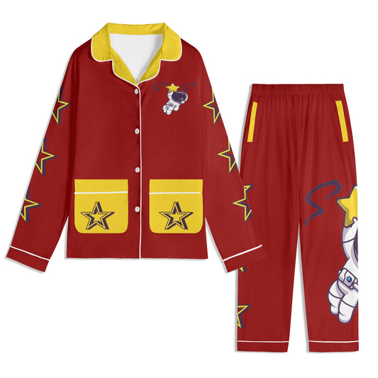 Space Man 23 Children Maroon/Gold Long Sleeve Nightwear Pajama Set