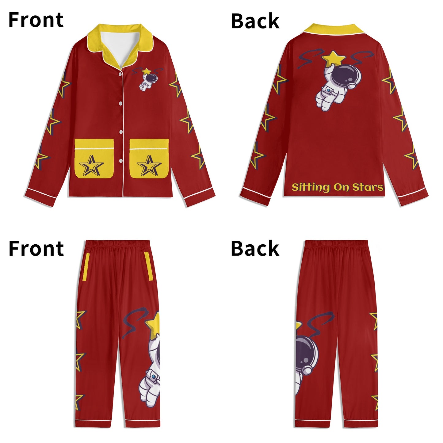 Space Man 23 Children Maroon/Gold Long Sleeve Nightwear Pajama Set