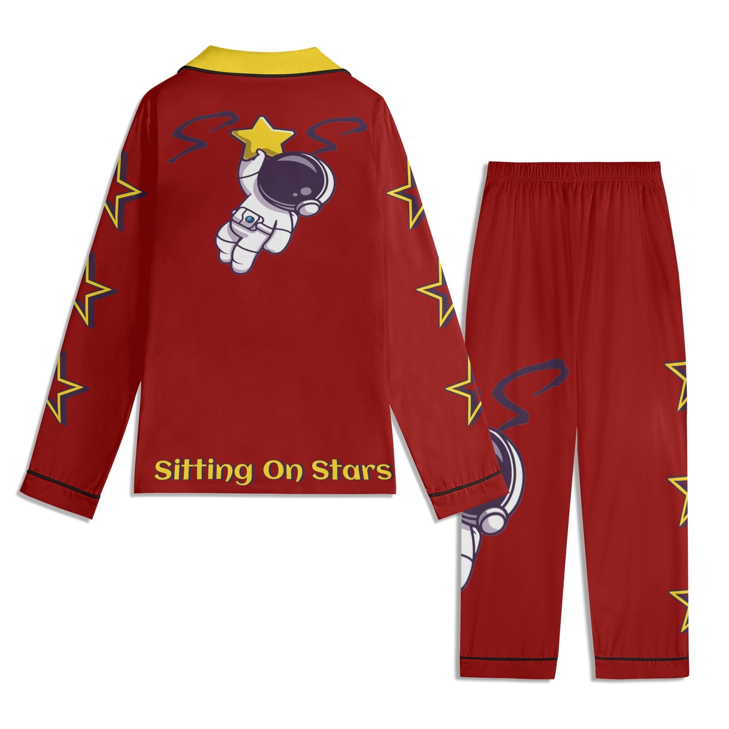 Space Man 23 Children Maroon/Gold Long Sleeve Nightwear Pajama Set