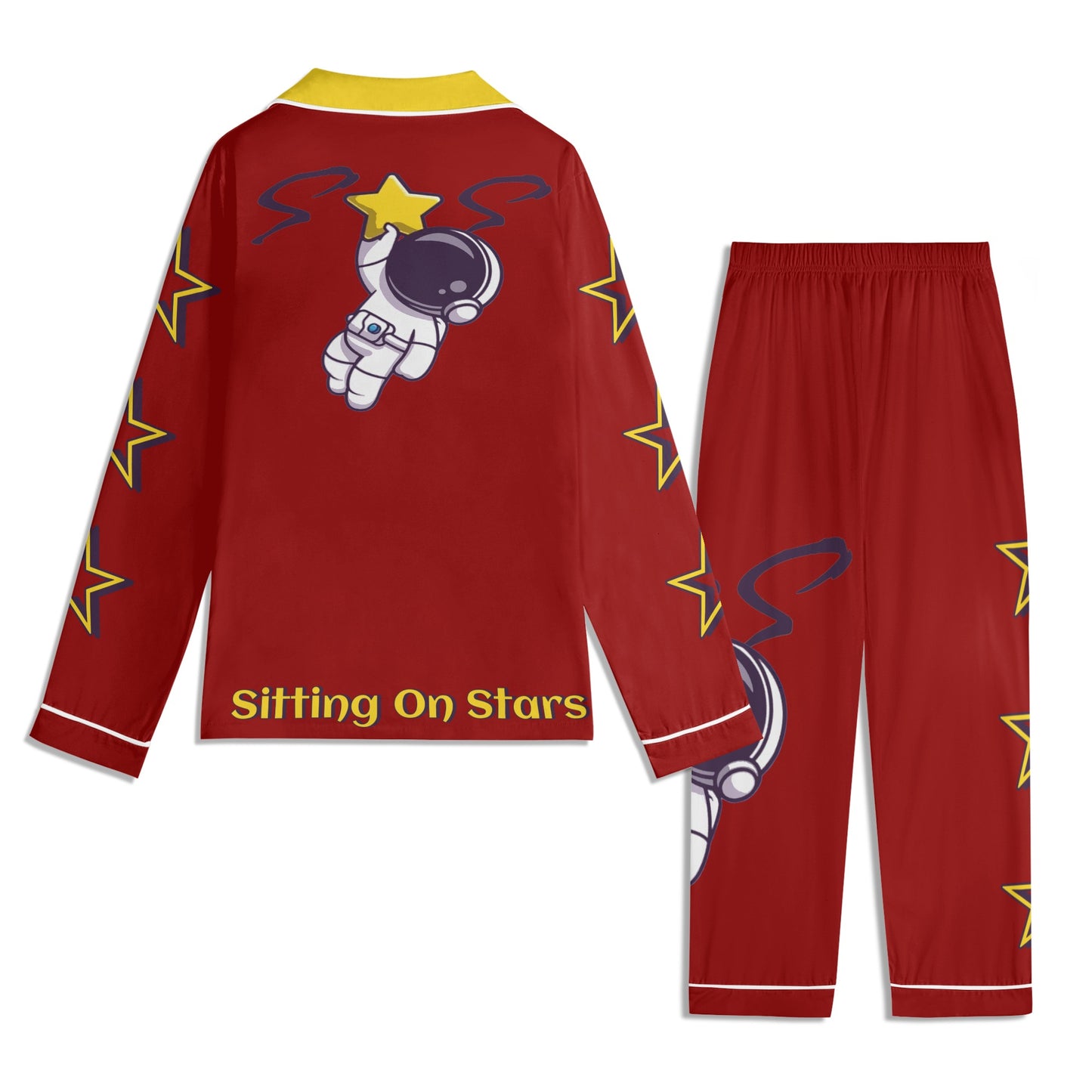 Space Man 23 Children Maroon/Gold Long Sleeve Nightwear Pajama Set