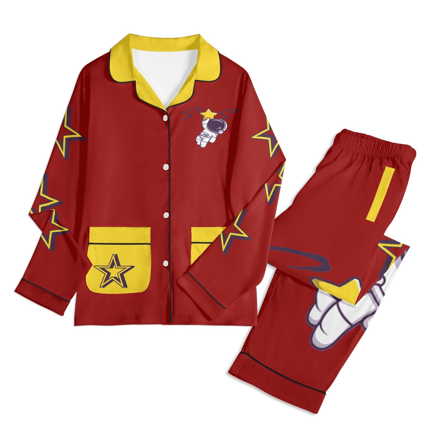 Space Man 23 Children Maroon/Gold Long Sleeve Nightwear Pajama Set