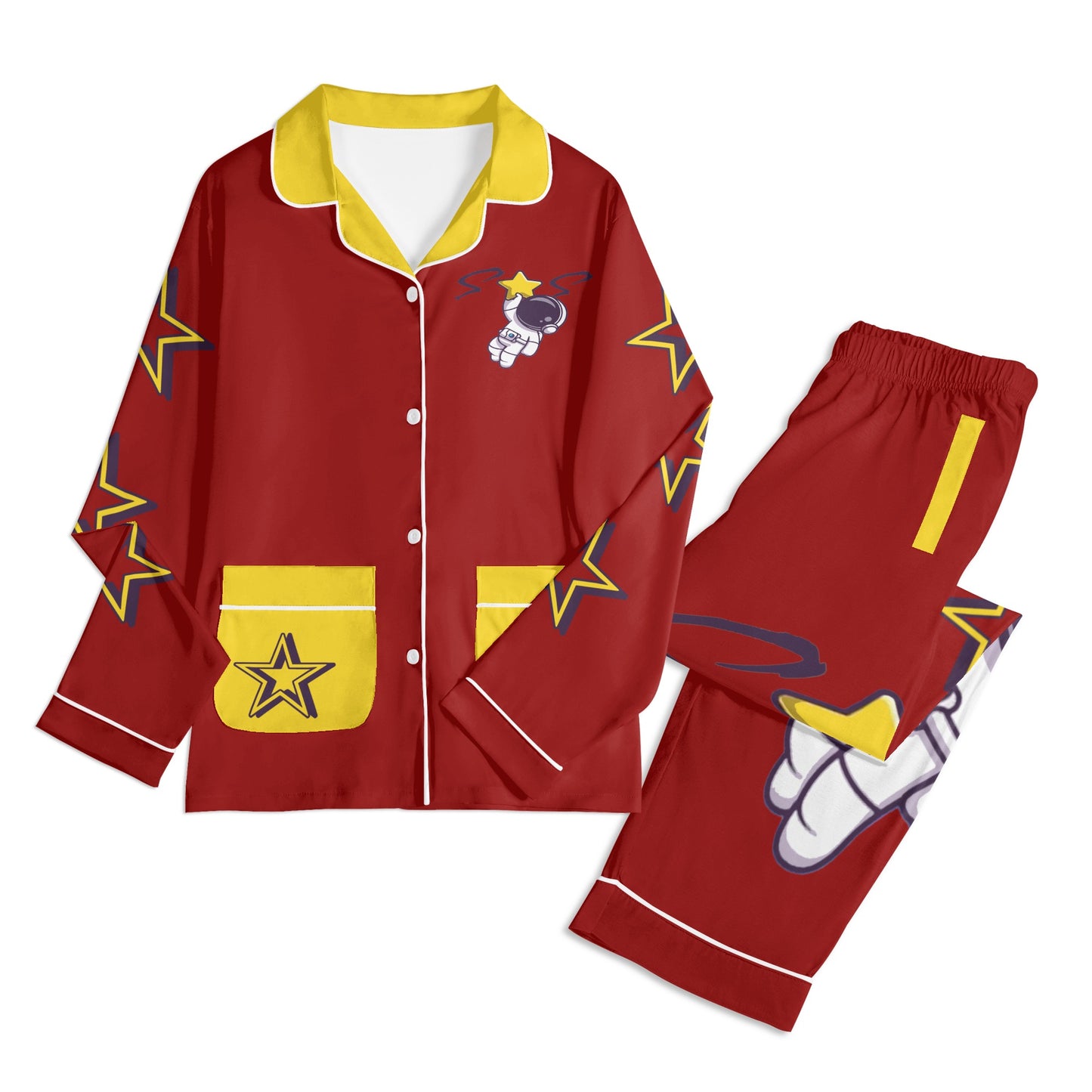 Space Man 23 Children Maroon/Gold Long Sleeve Nightwear Pajama Set