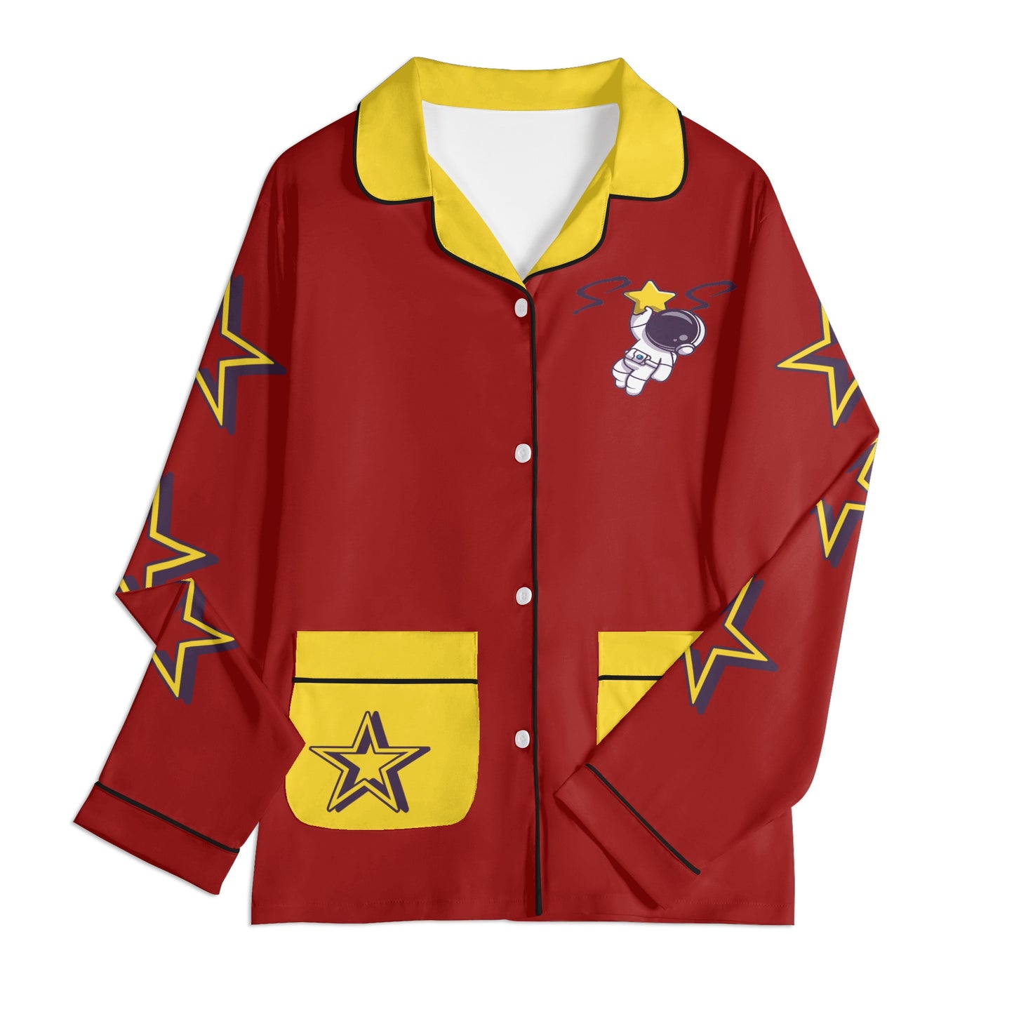 Space Man 23 Children Maroon/Gold Long Sleeve Nightwear Pajama Set