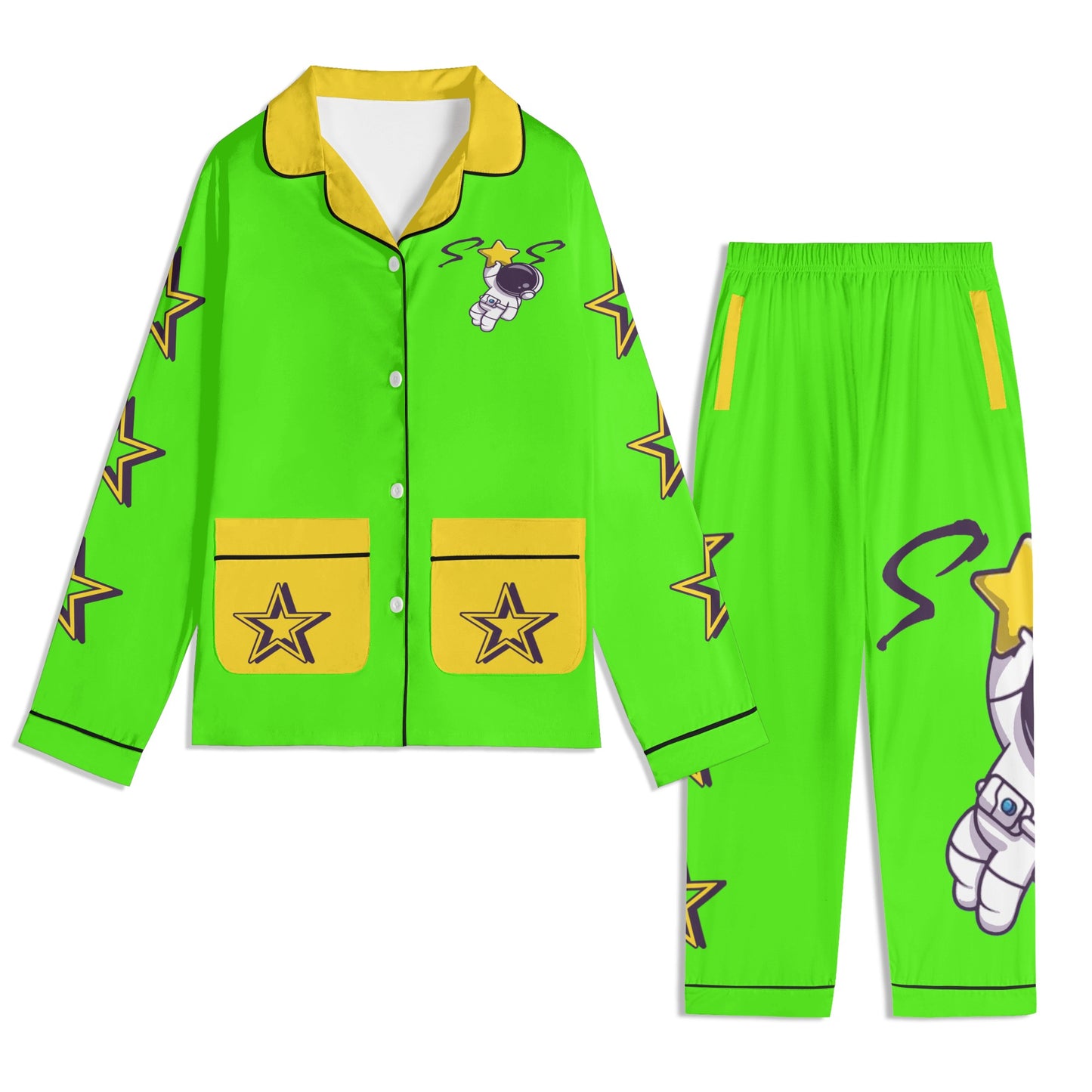 Space Man 23 Children GooGreen/Gold Long Sleeve Nightwear Pajama Set