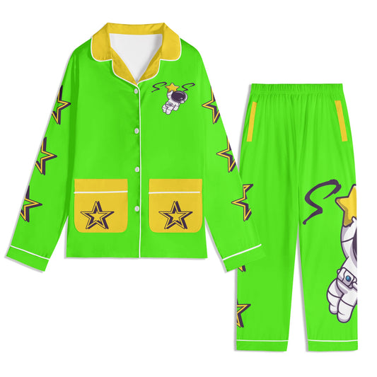 Space Man 23 Children GooGreen/Gold Long Sleeve Nightwear Pajama Set